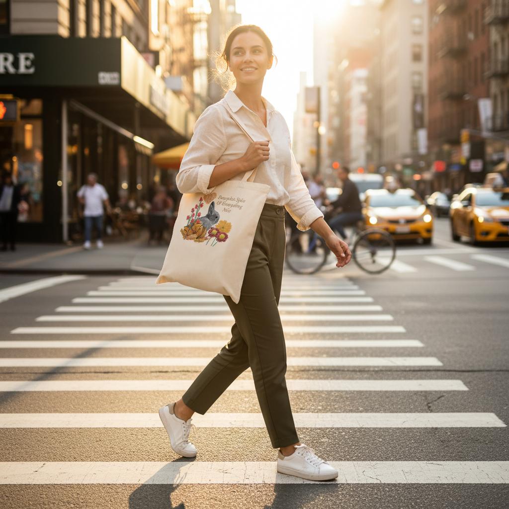 multicolor-bunny-and-pumpkins-tote-bag-eco-friendly-100-cotton-design - front view