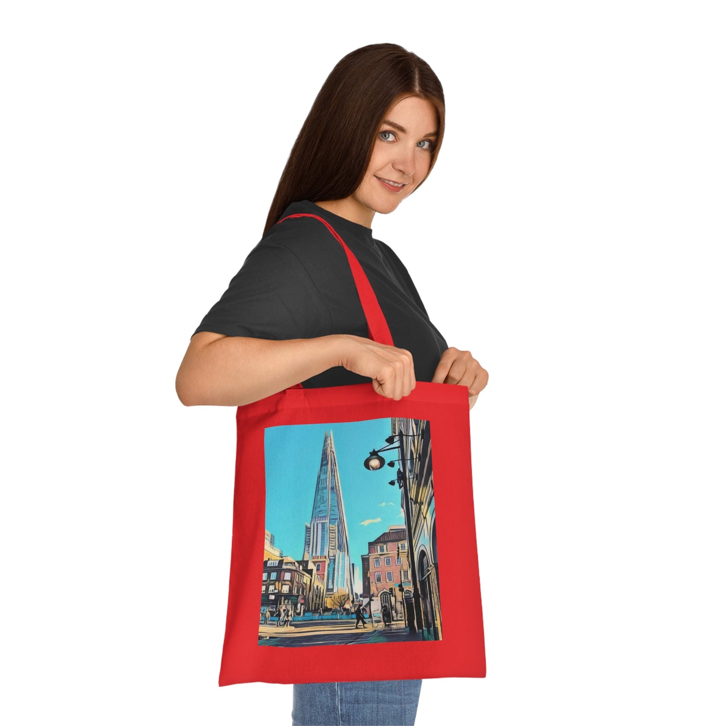 cotton-tote-bag-with-london-shard-at-night-shopper-bag-travel-tote-reusable-grocery-bag-cityscape-tote-eco-friendly - front view