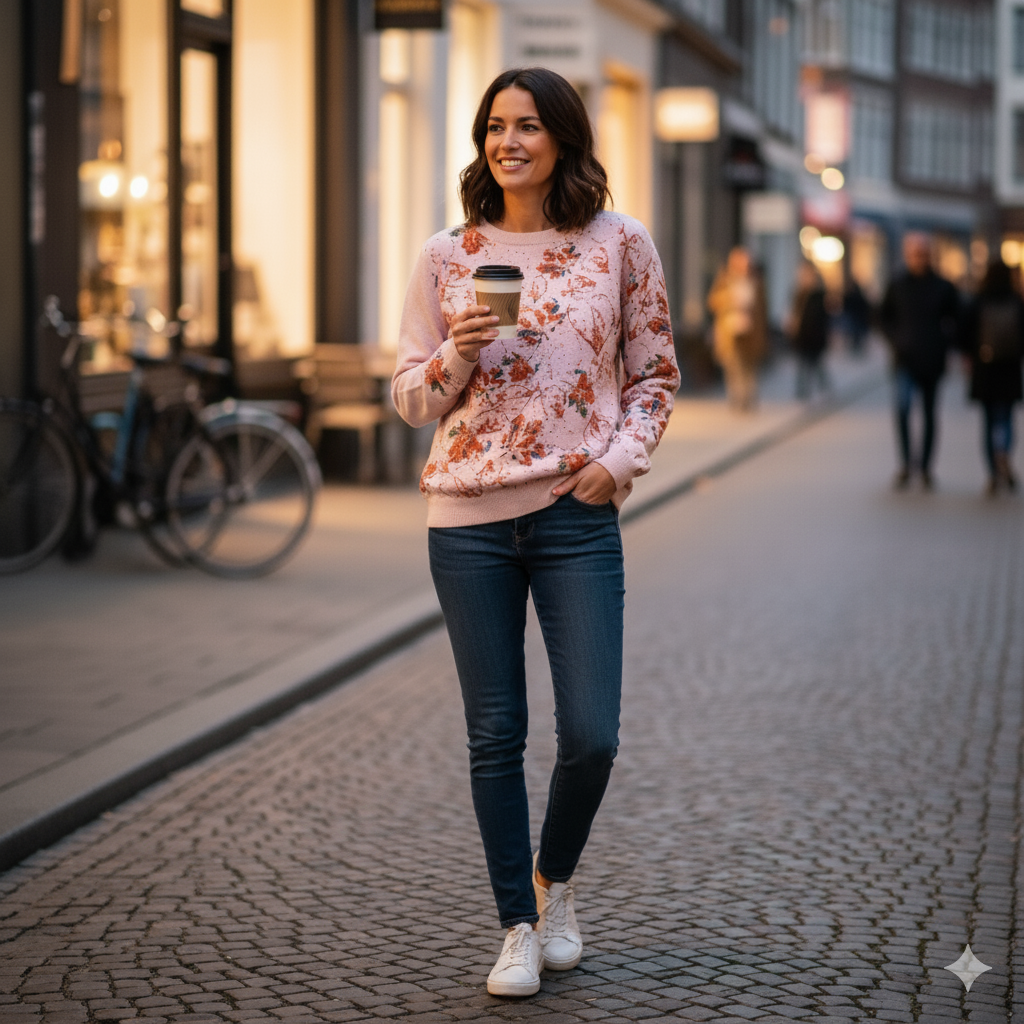 Light Pink Foliage Knitted crew neck sweater