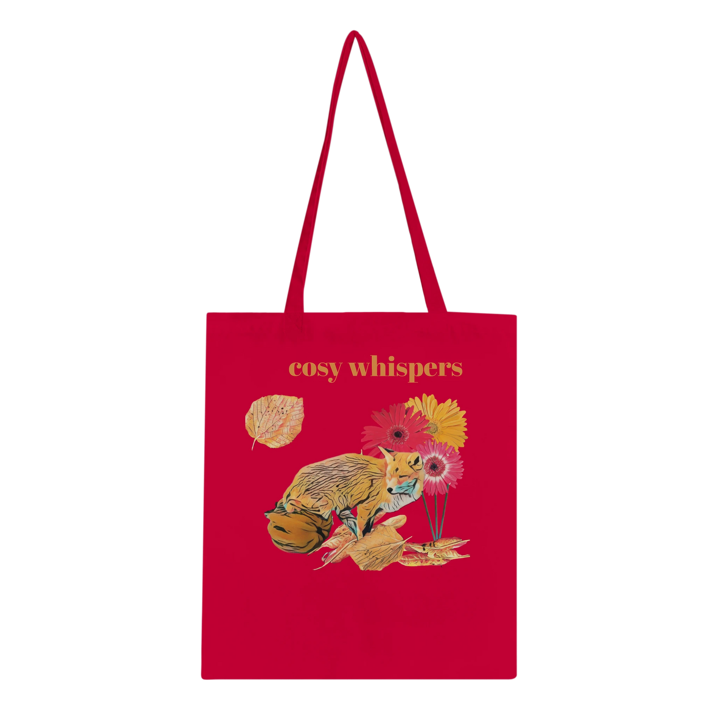autumnal-cozy-fox-and-chrysanthemum-tote-bag-eco-friendly-cotton-design - front view