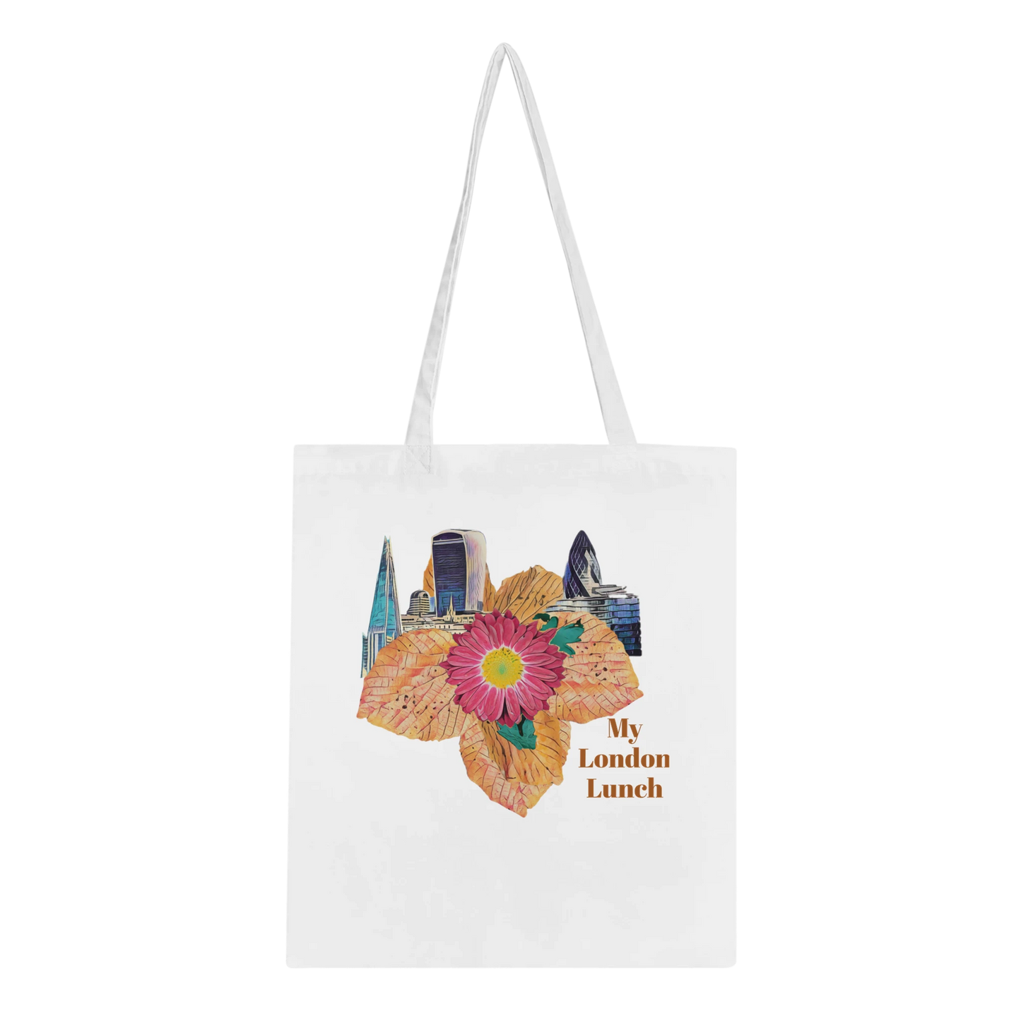 modern-building-red-flower-and-fallen-leaves-tote-bag-eco-friendly-cotton-design - front view