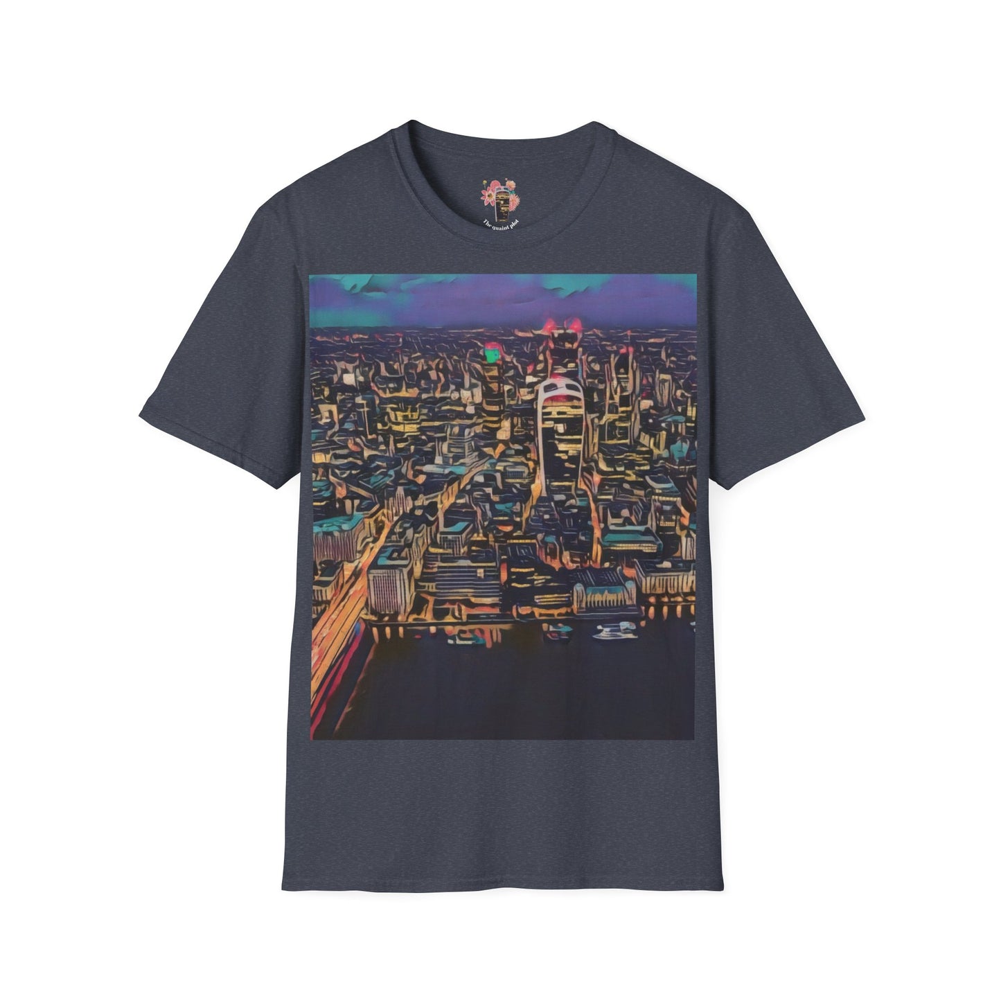 cityscape-art-unisex-softstyle-t-shirt-urban-photography-tee-streetwear-nightlife-fashion-gift-for-travelers-summer-outfit - front view