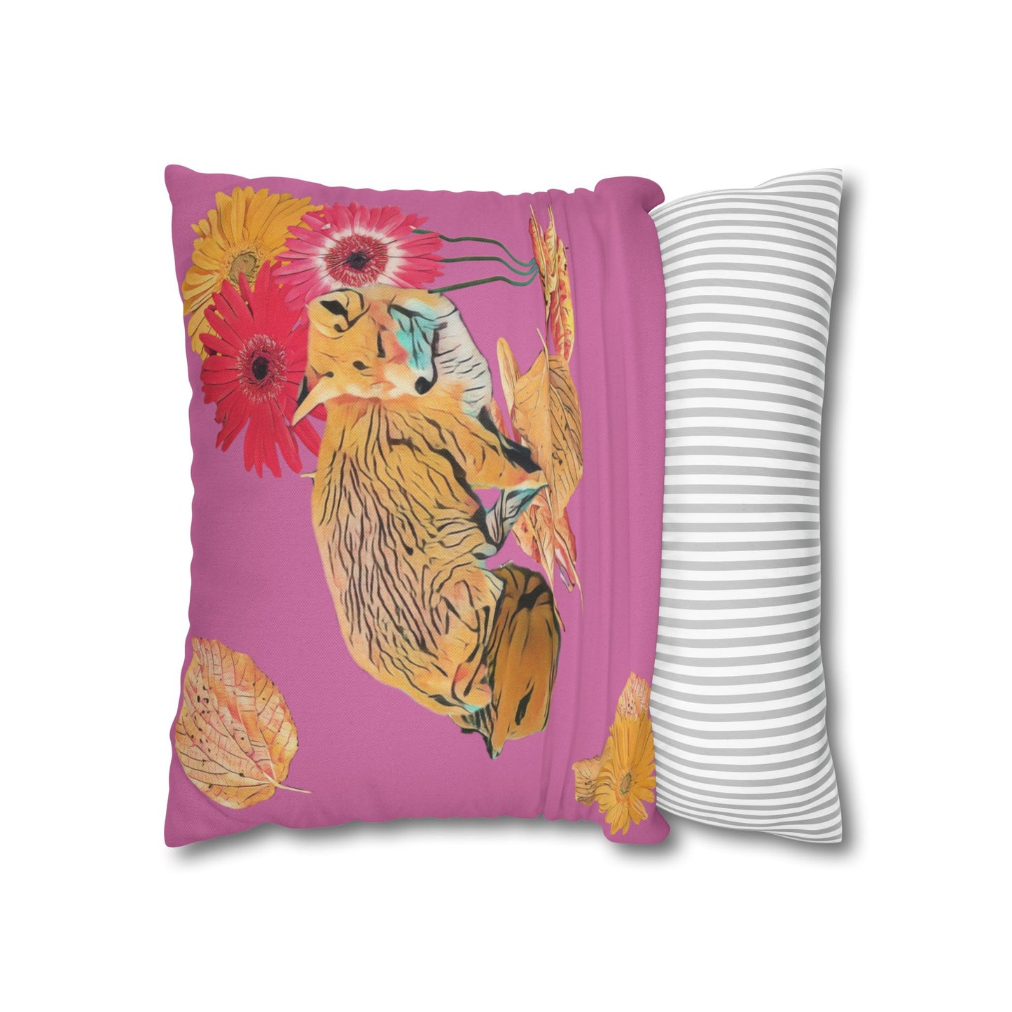 light-pink-pillowcase-cozy-fox-pumpkins-and-chrysanthemum-autumn-leaves-design - front view