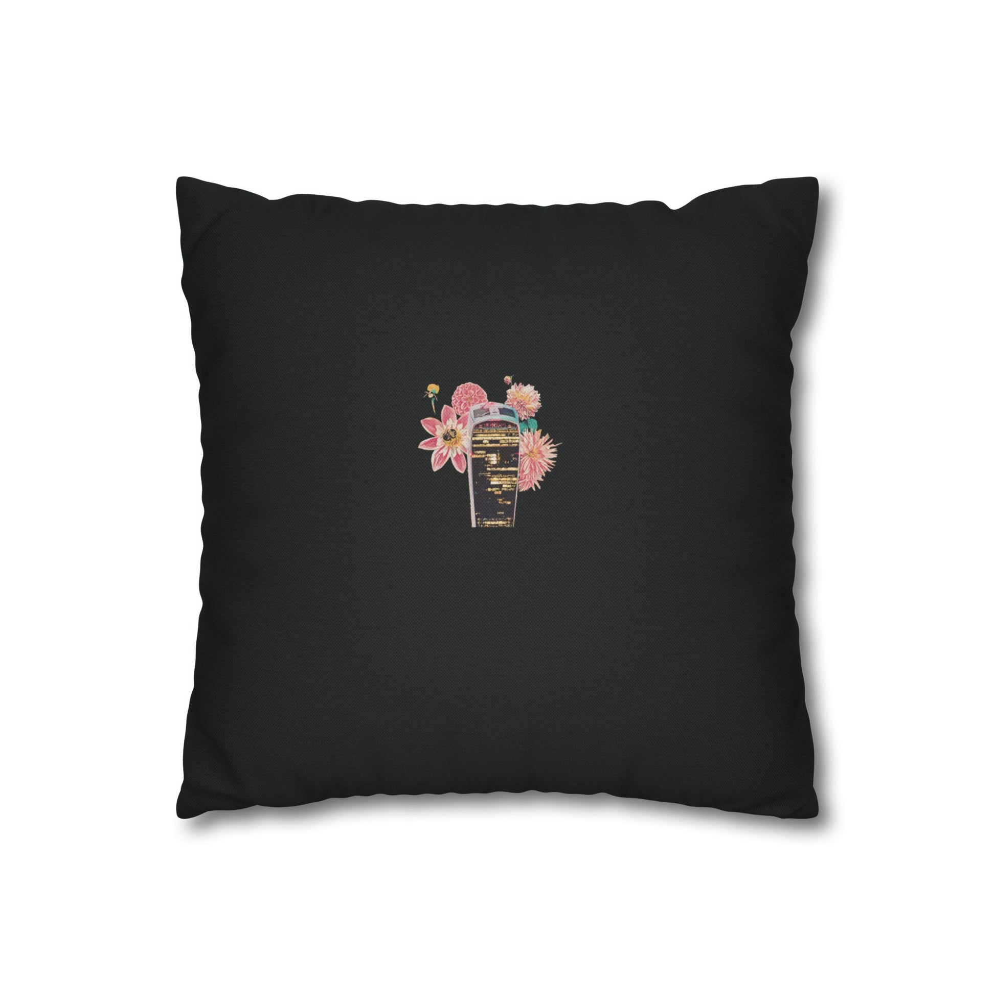 black-pillowcase-london-landmarks-autumn-floral-foliage - front view