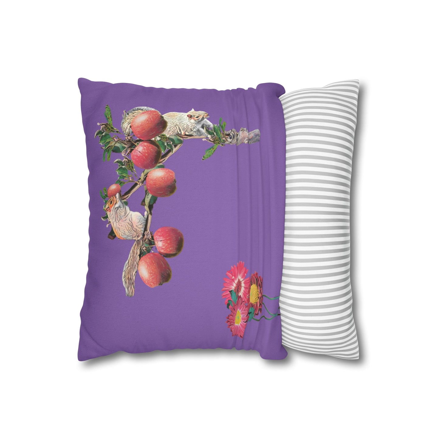 lavander-pillowcase-squirrels-and-apple-tree-floral-design - front view