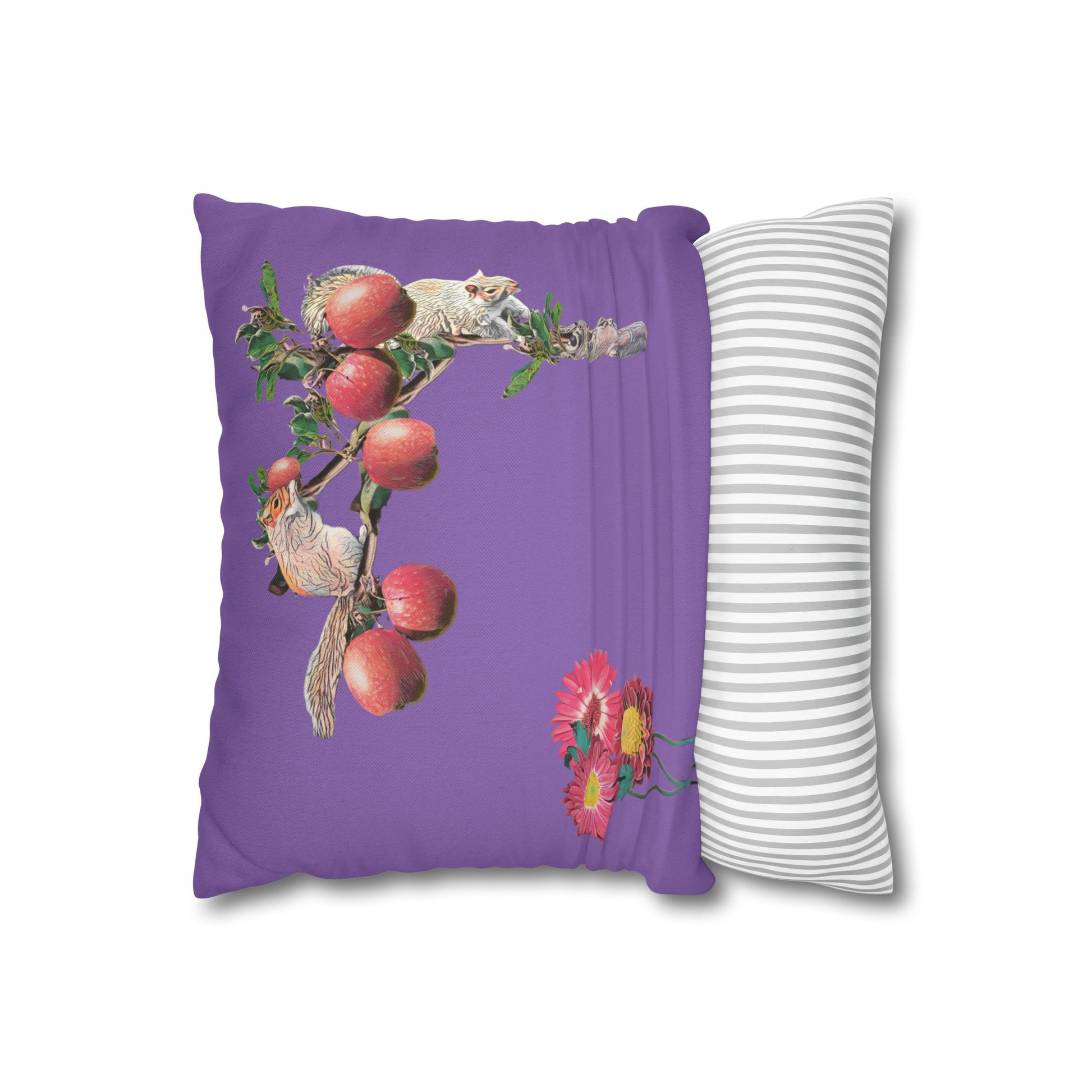 lavander-pillowcase-squirrels-and-apple-tree-floral-design - front view
