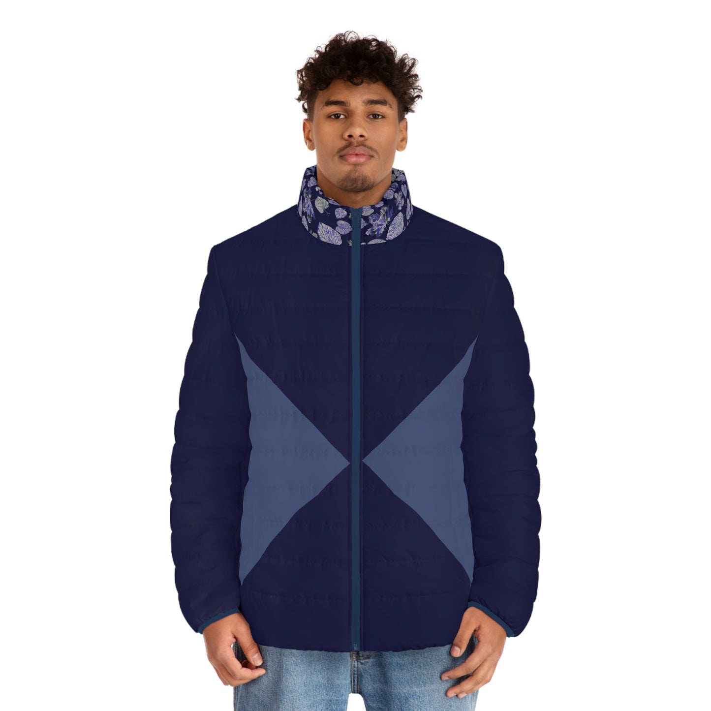 Plain Foliage  dark double Blues Puffer Jacket