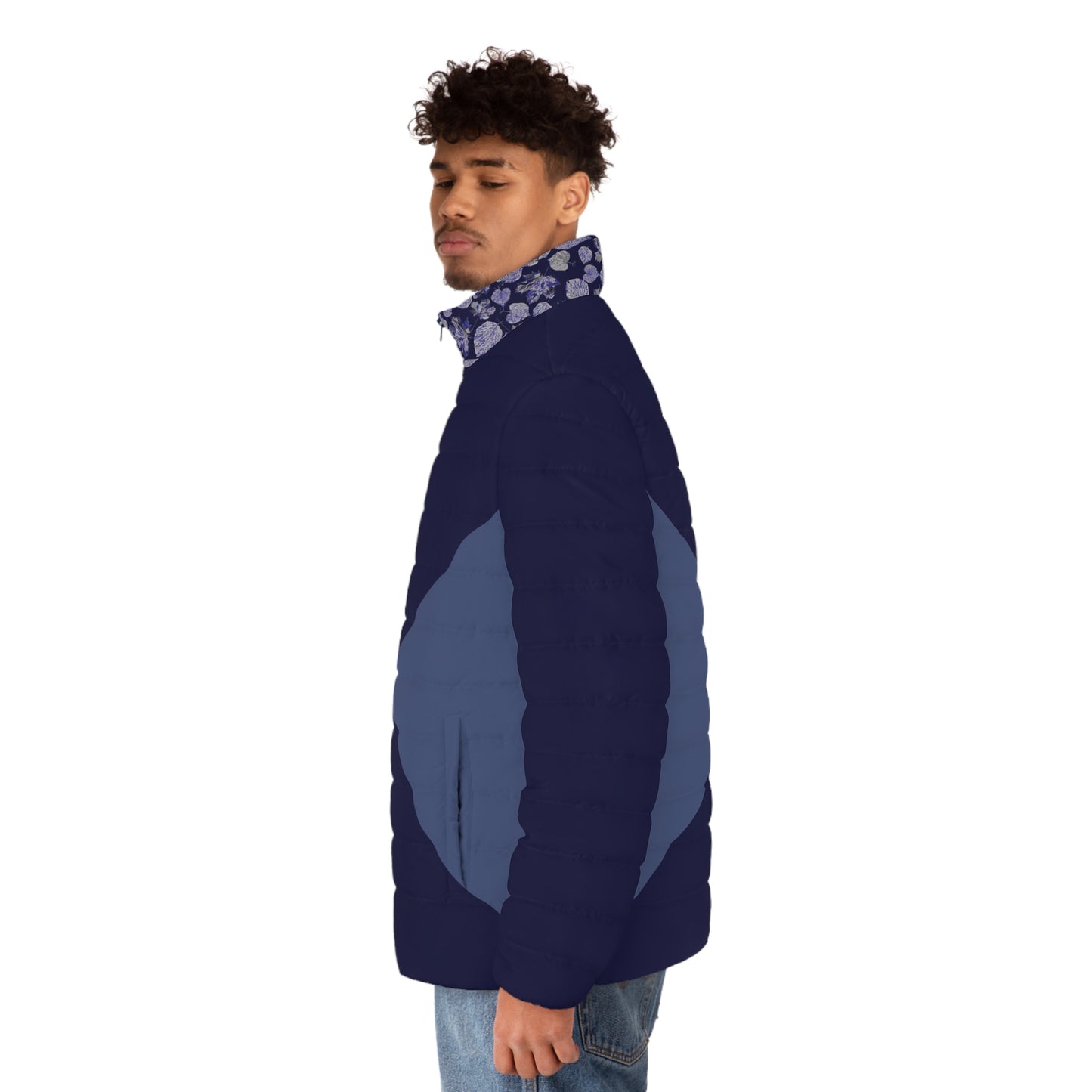 Plain Foliage  dark double Blues Puffer Jacket