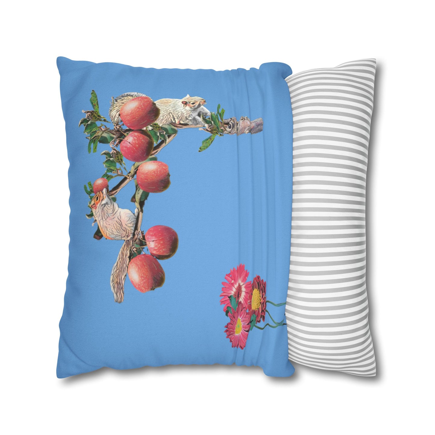 light-blue-pillowcase-squirrels-and-apple-tree-floral-design - front view