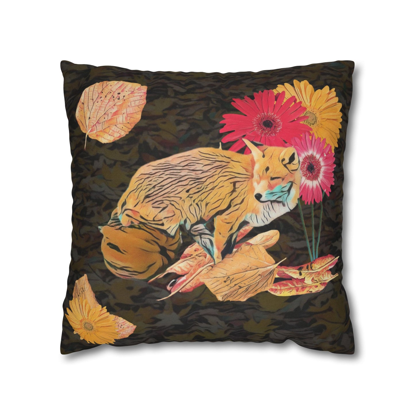 pillowcase-cozy-fox-pumpkins-and-chrysanthemum-autumn-leaves-design - front view