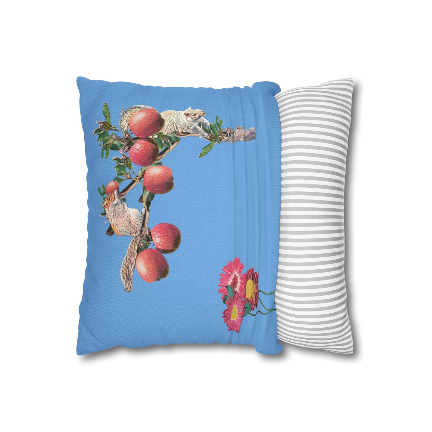 light-blue-pillowcase-squirrels-and-apple-tree-floral-design - front view