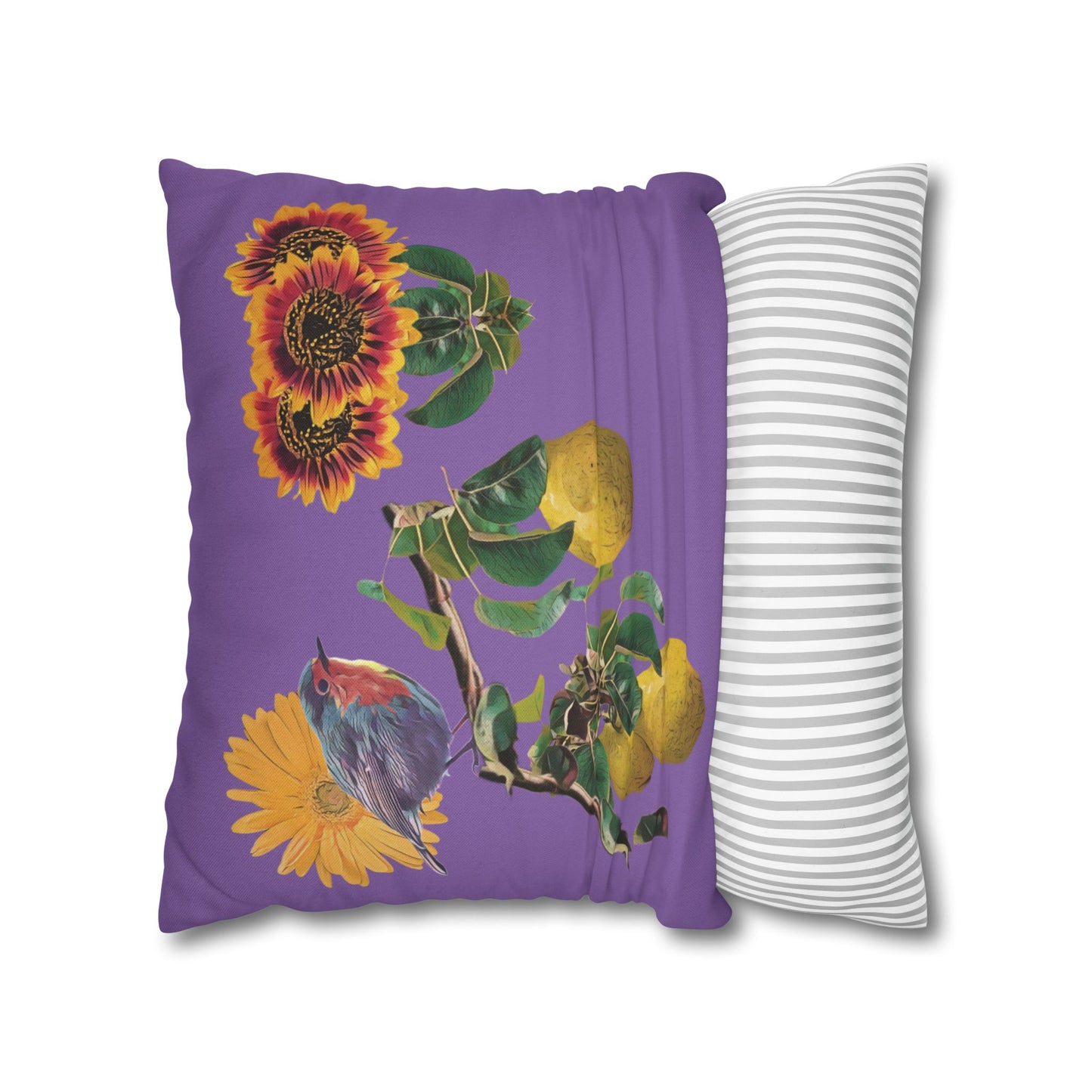 lavander-pillowcase-robin-and-pears-tree-and-sunflower-design - front view