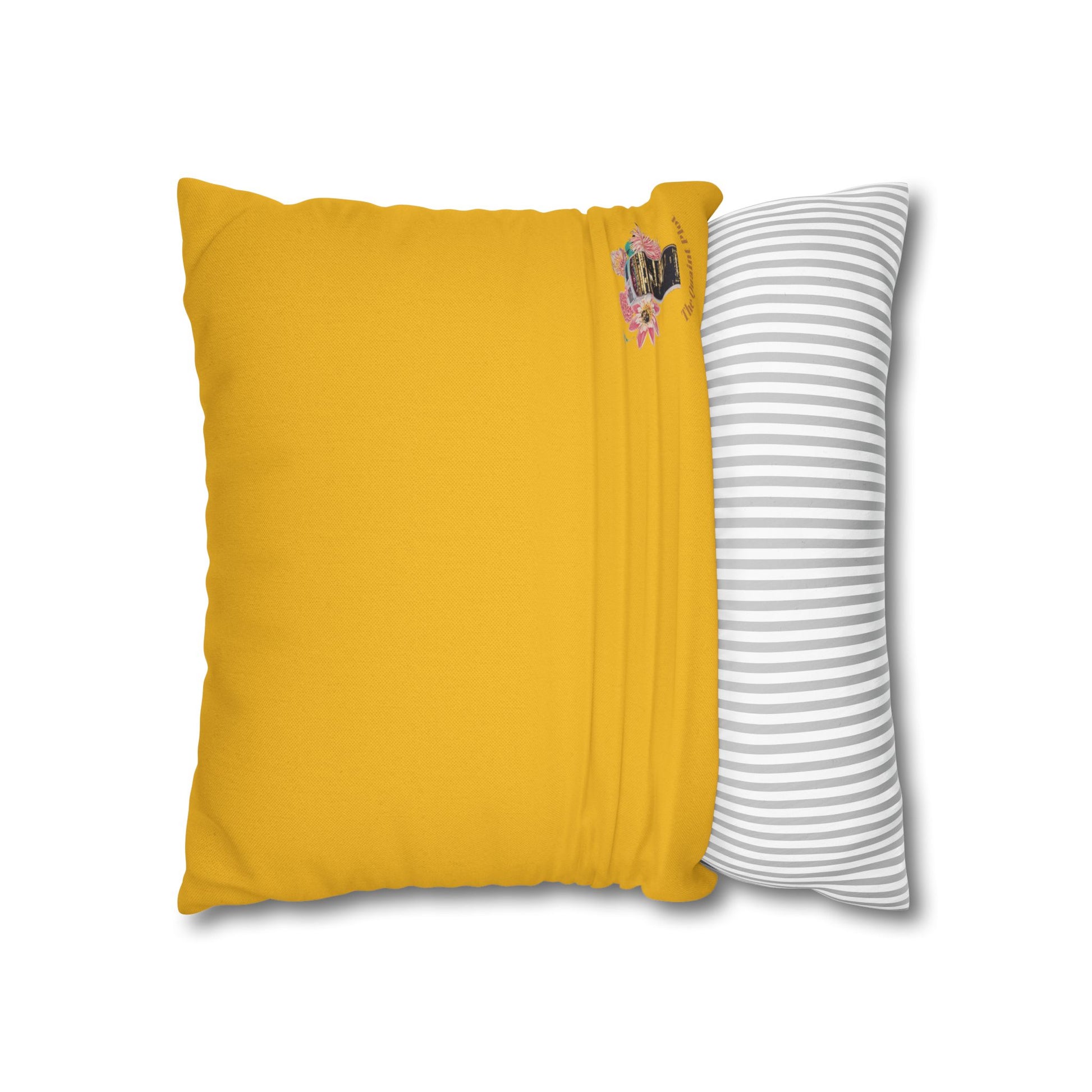 yellow-pillowcase-squirrels-and-apple-tree-floral-design - front view