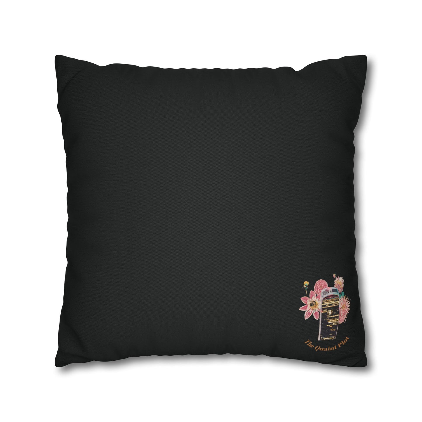 black-no-leaves-pillowcase-robin-and-pears-tree-and-sunflower-design - front view