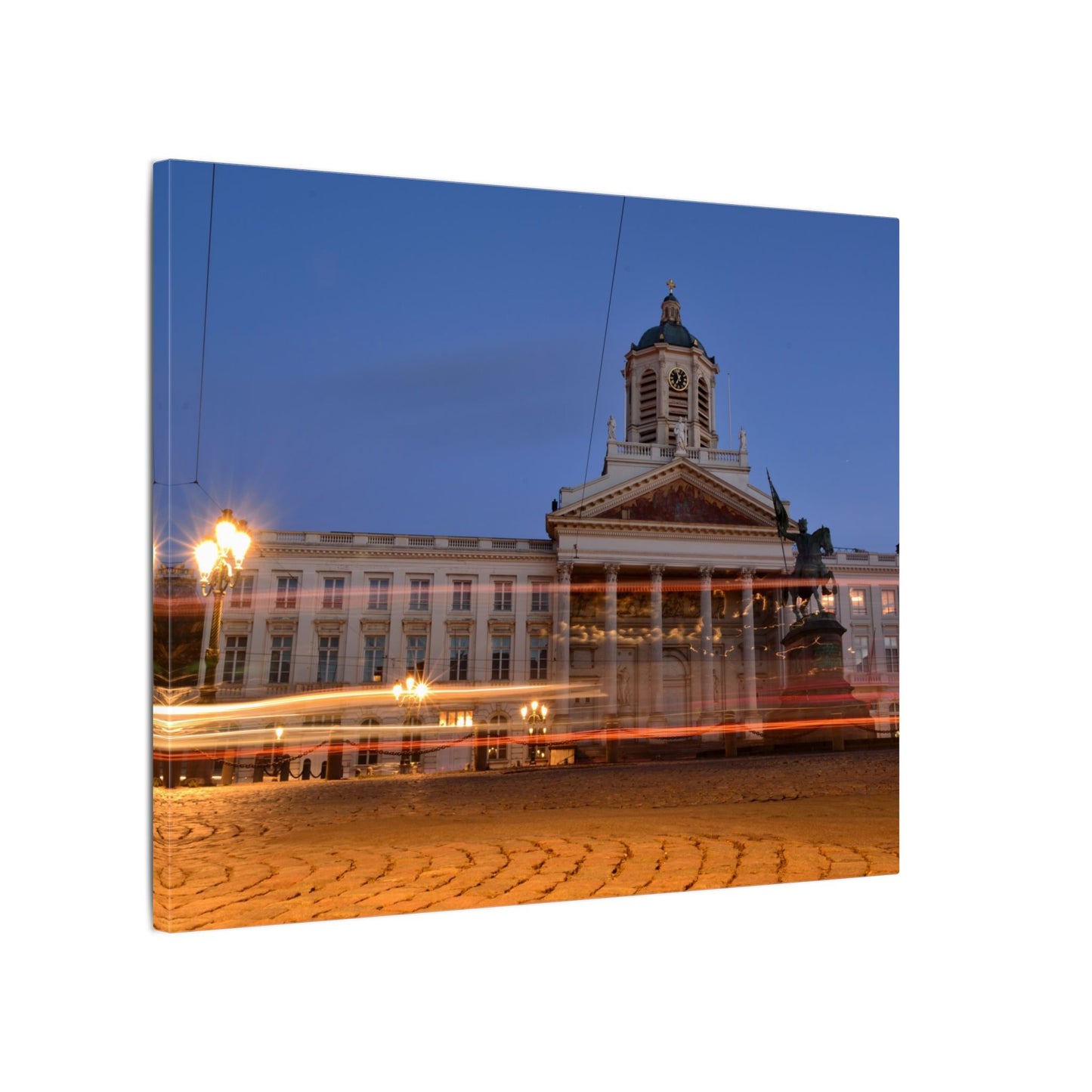 Bruxelles Place Royale Canvas Print — Matte Stretched Wall Art with Car Light Trails
