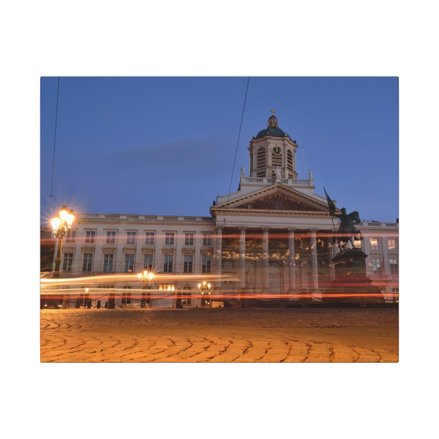 Bruxelles Place Royale Canvas Print — Matte Stretched Wall Art with Car Light Trails