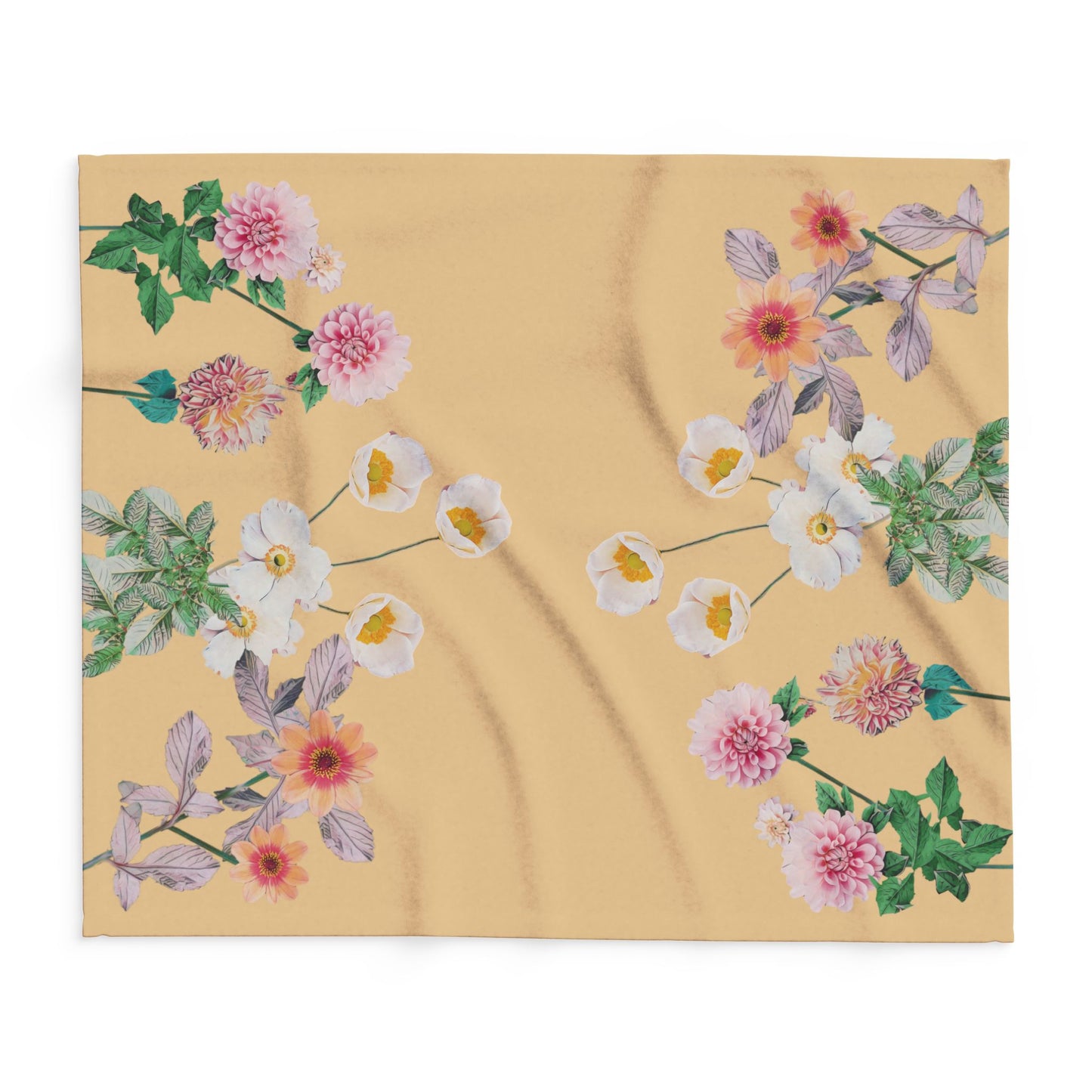Fleece Blanket with Arctic Flowers - Pink and Orange Dahlias