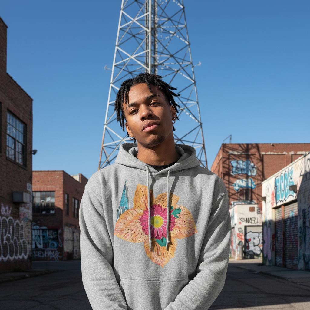 autumn-red-floral-hoodie-cozy-heavy-blend-with-leaves-design - front view