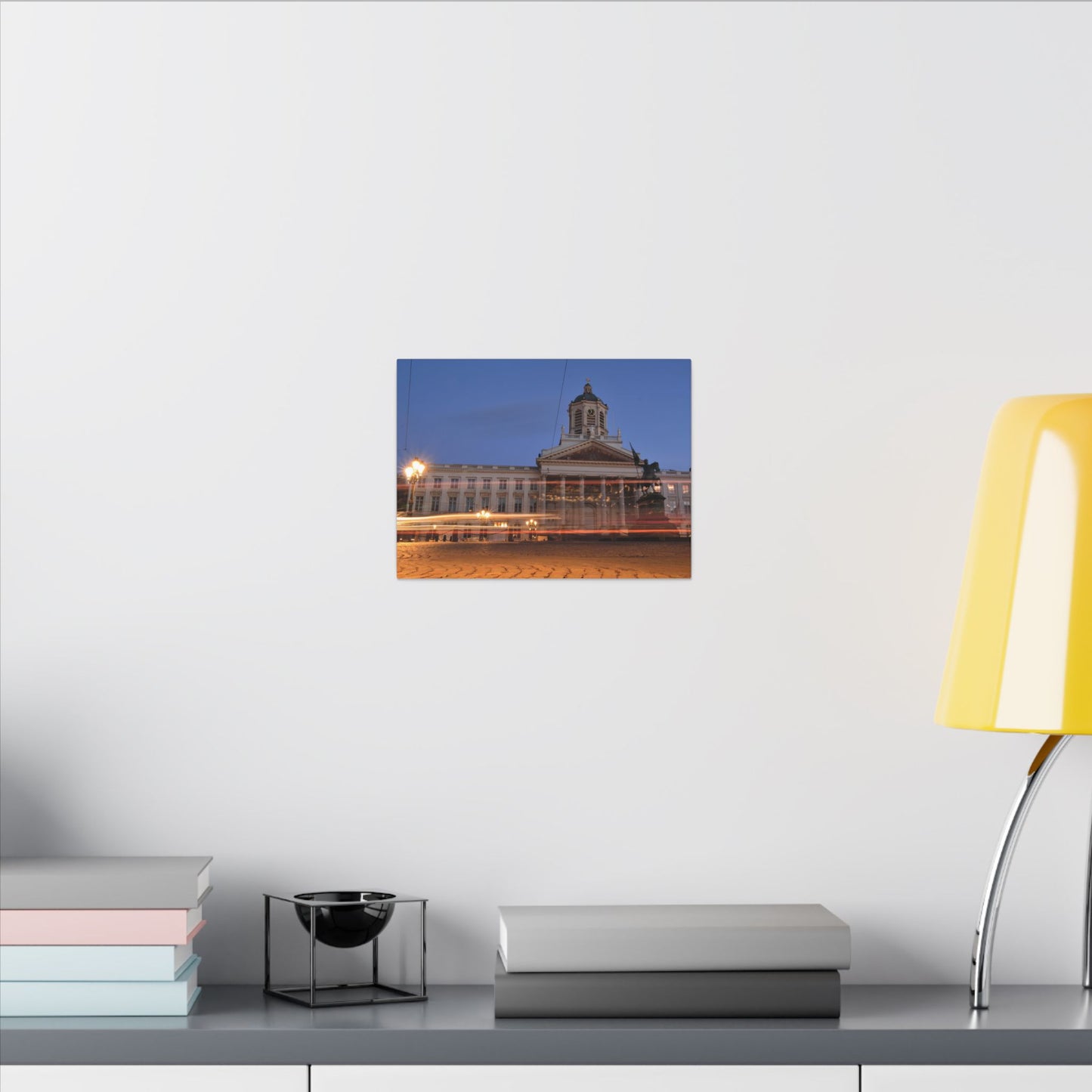 Bruxelles Place Royale Canvas Print — Matte Stretched Wall Art with Car Light Trails