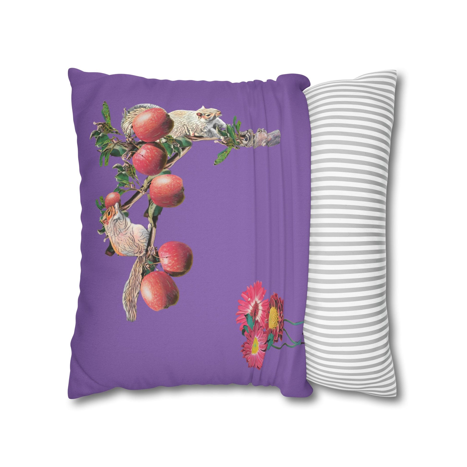 lavander-pillowcase-squirrels-and-apple-tree-floral-design - front view