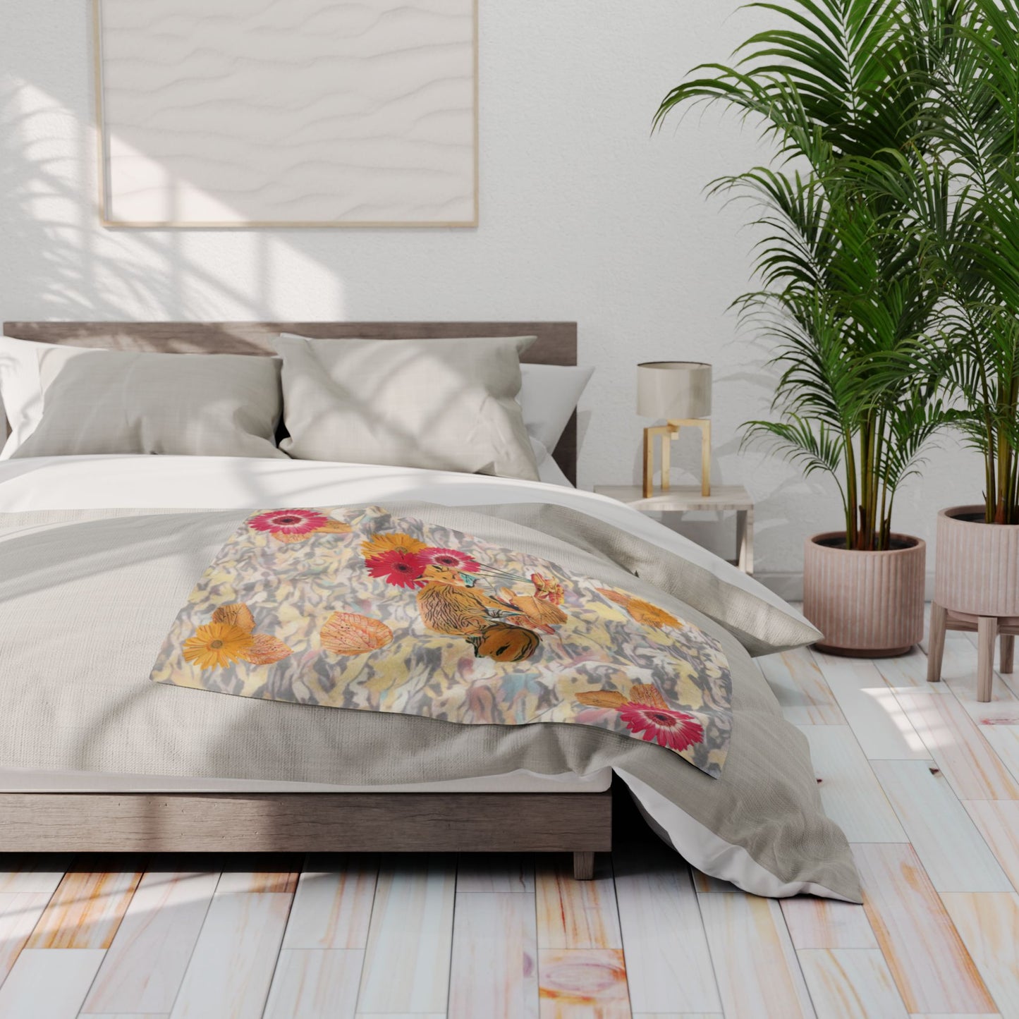 fleece-blanket-autumnal-fox-pumpkins-and-chrysanthemum-design - front view