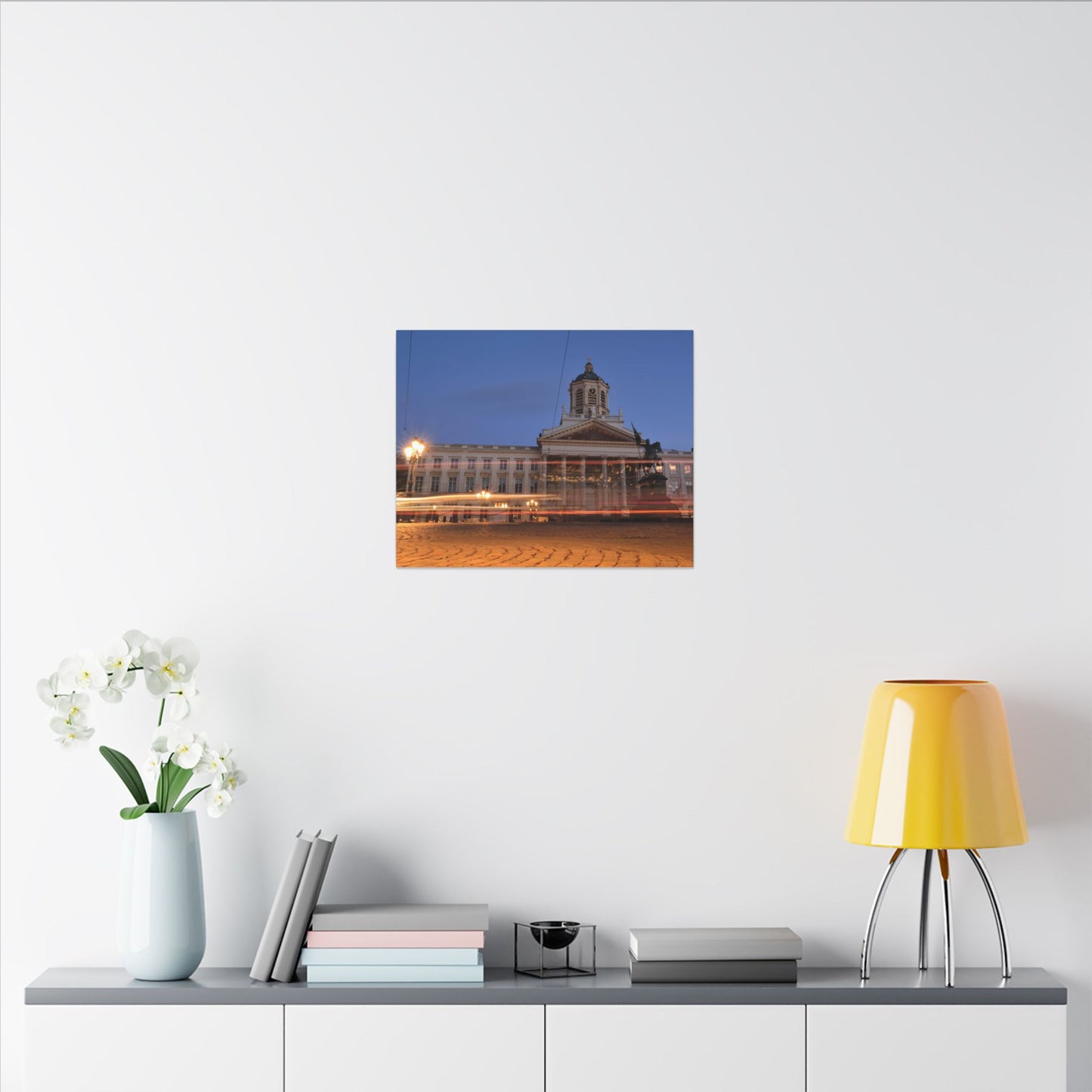 Bruxelles Place Royale Canvas Print — Matte Stretched Wall Art with Car Light Trails