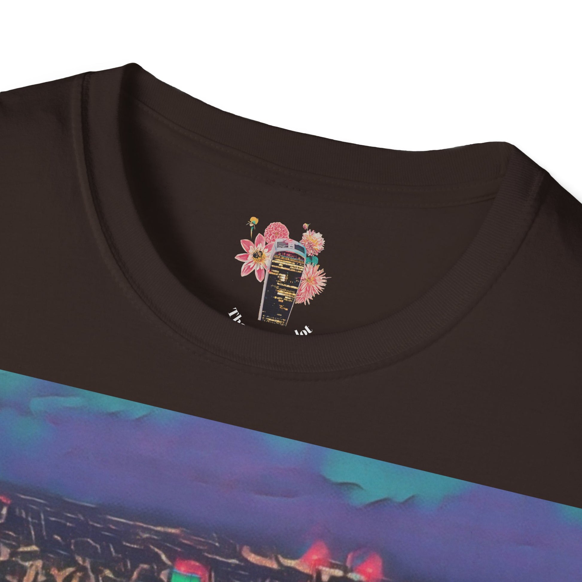 cityscape-art-unisex-softstyle-t-shirt-urban-photography-tee-streetwear-nightlife-fashion-gift-for-travelers-summer-outfit - front view