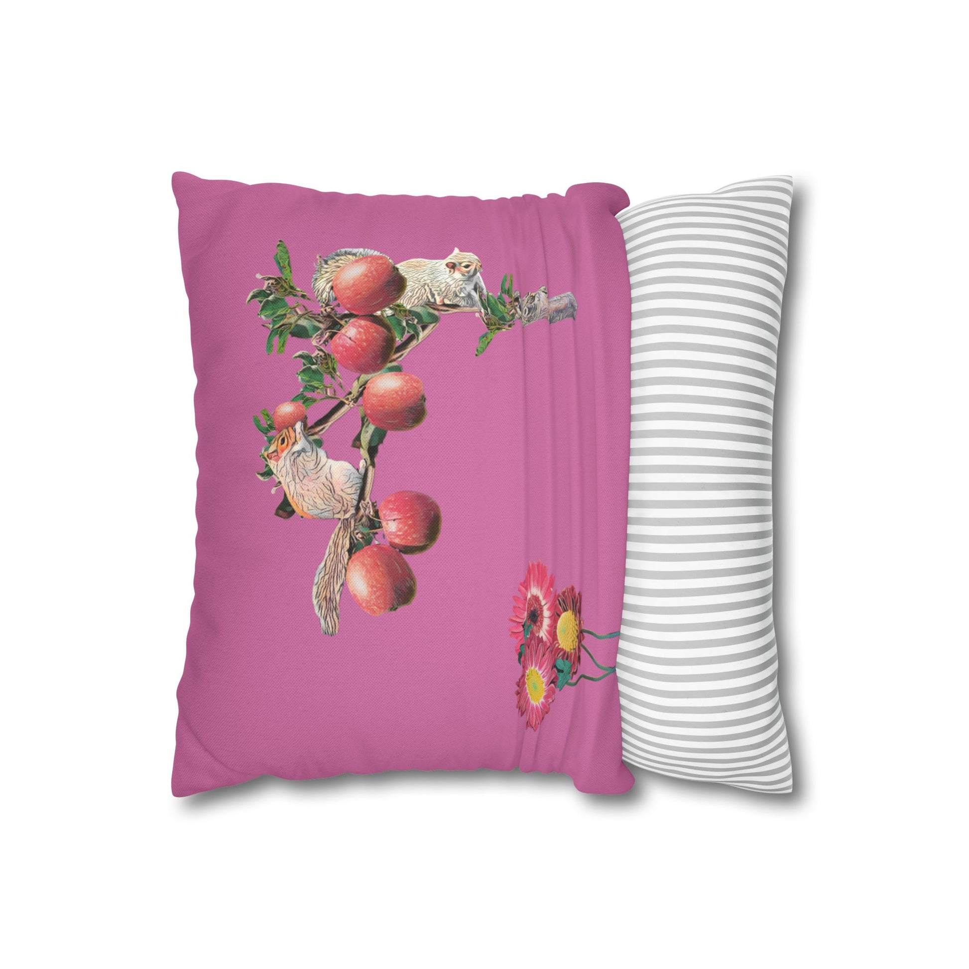 light-pink-no-leaves-pillowcase-squirrels-and-apple-tree-floral-design - front view
