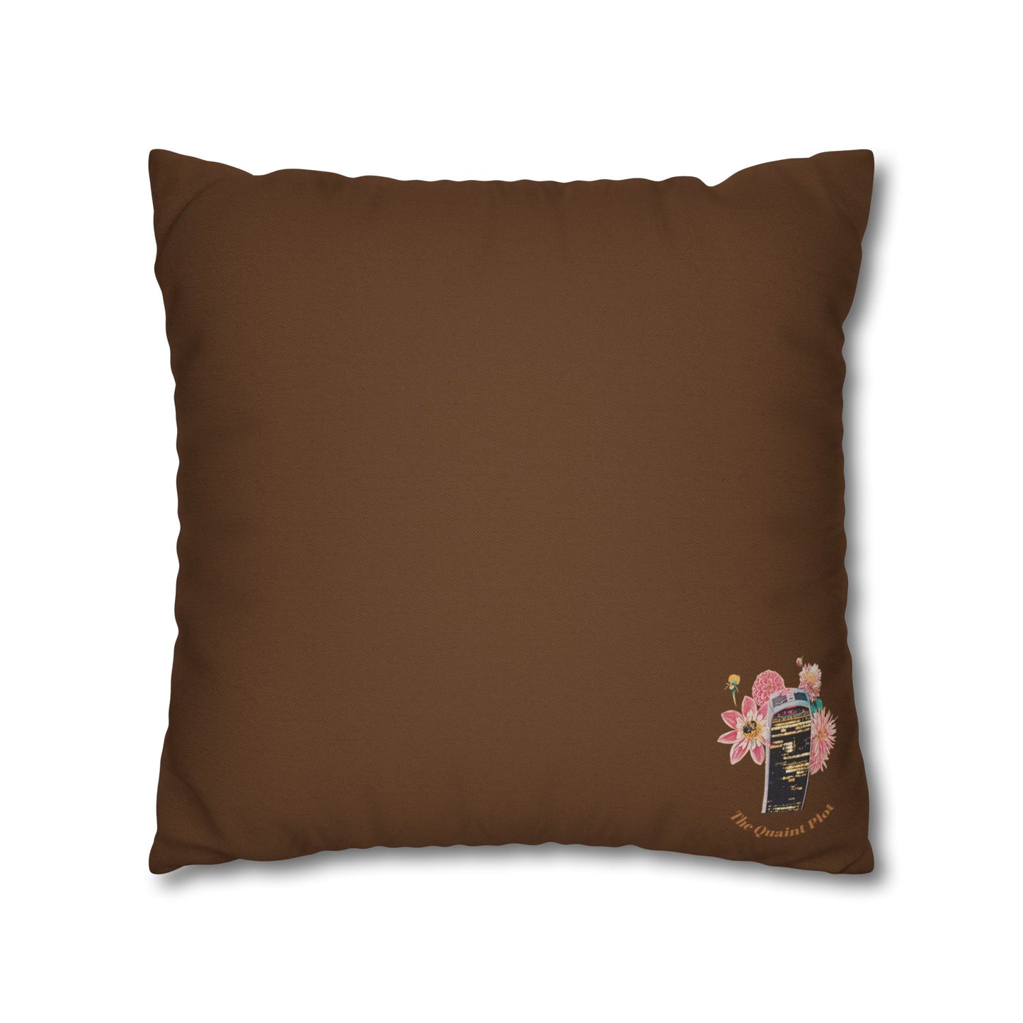 brown-pillowcase-cozy-fox-pumpkins-and-chrysanthemum-autumn-leaves-design - front view
