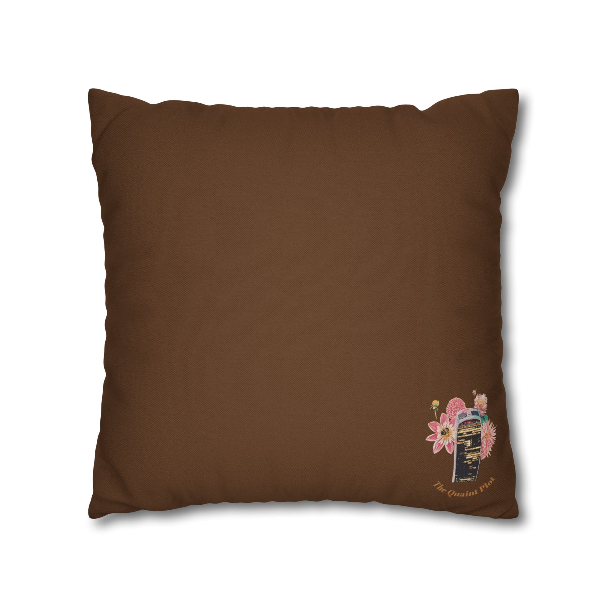 brown-pillowcase-cozy-fox-pumpkins-and-chrysanthemum-autumn-leaves-design - front view