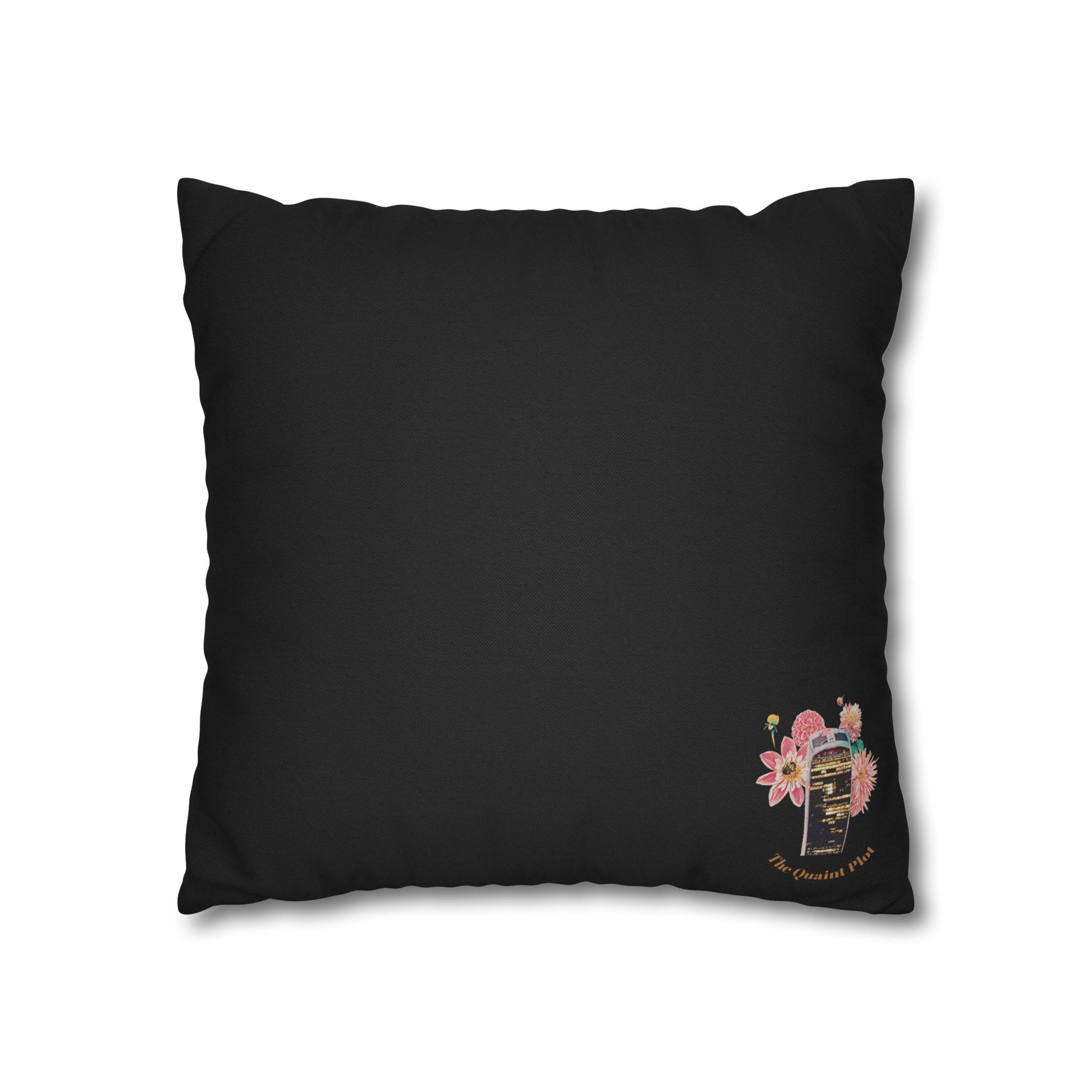 black-pillowcase-squirrels-and-apple-tree-floral-design - front view