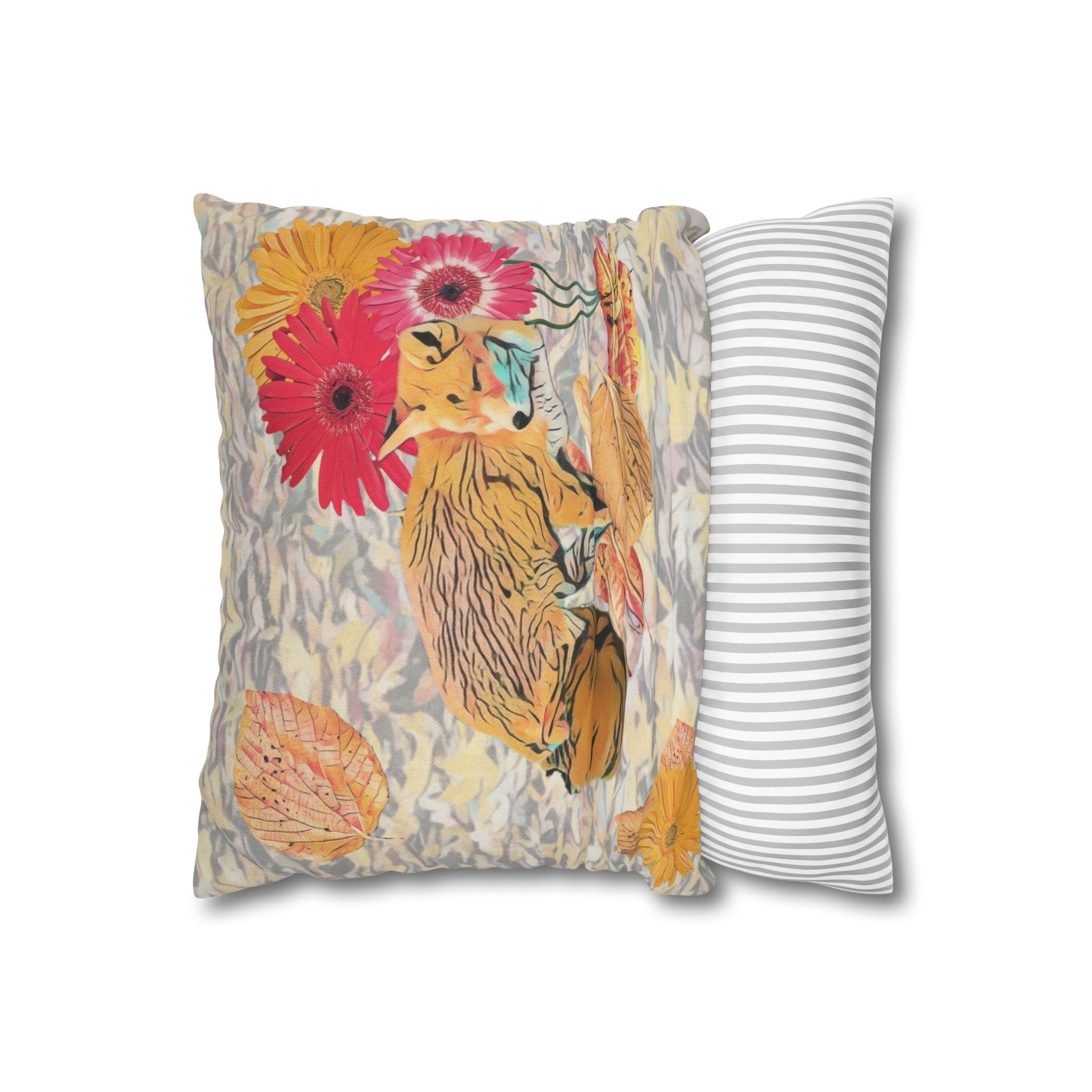 white-pillowcase-cozy-fox-pumpkins-and-chrysanthemum-autumn-leaves-design - front view