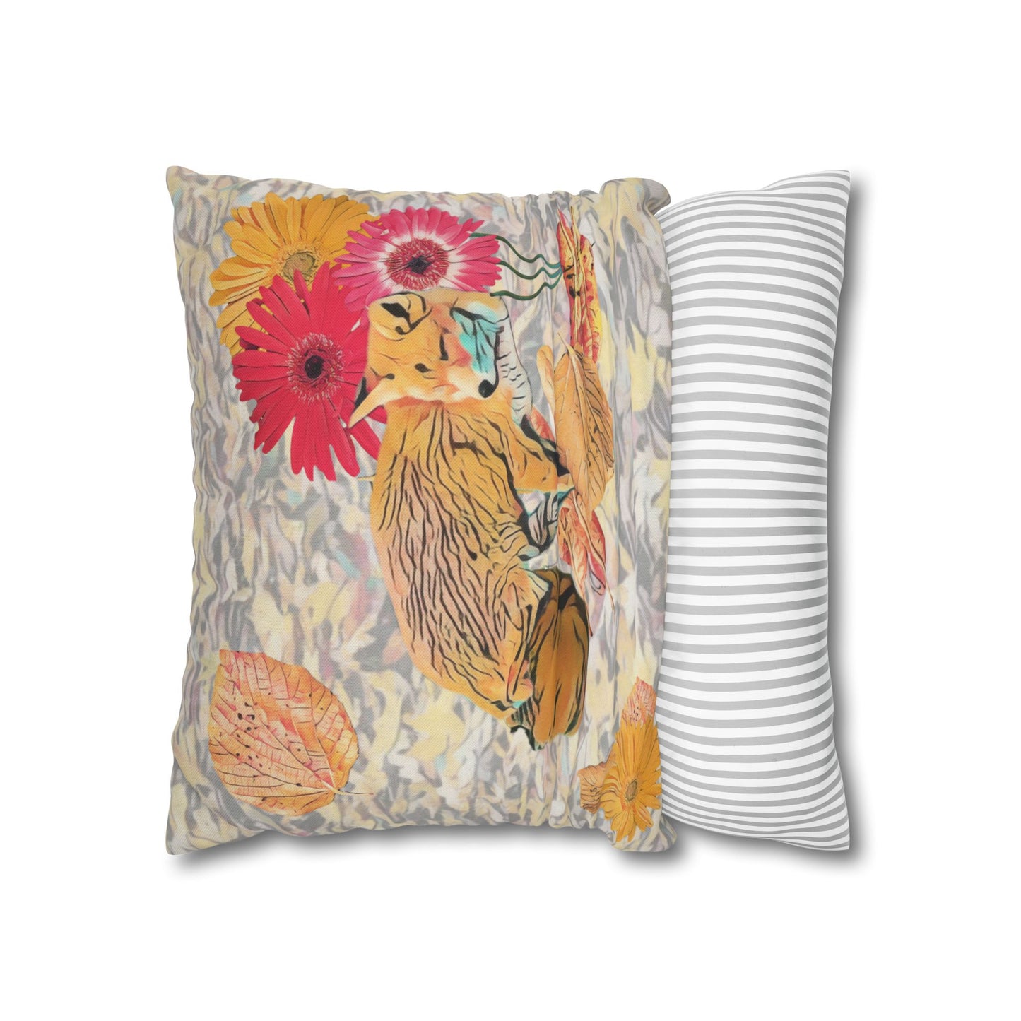 white-pillowcase-cozy-fox-pumpkins-and-chrysanthemum-autumn-leaves-design - front view