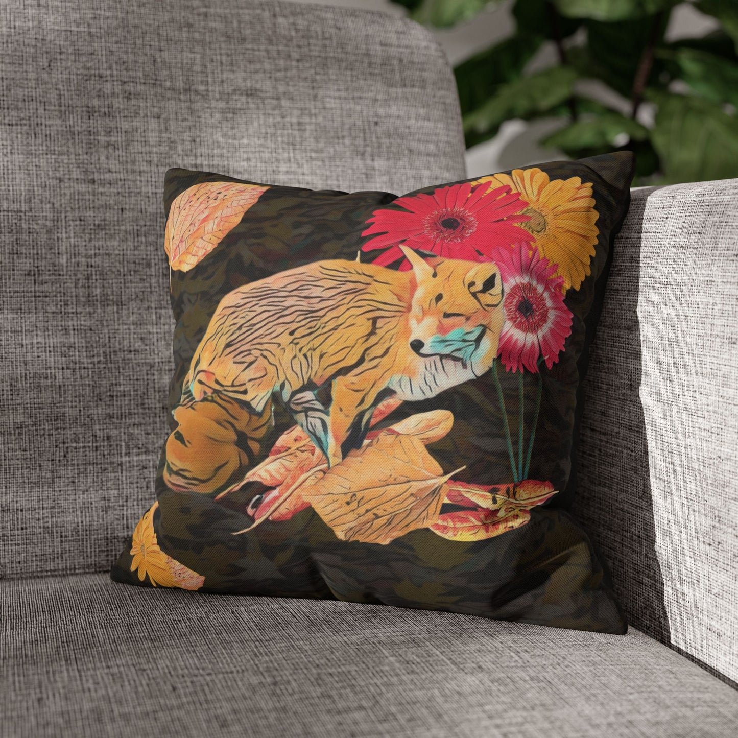 pillowcase-cozy-fox-pumpkins-and-chrysanthemum-autumn-leaves-design - front view