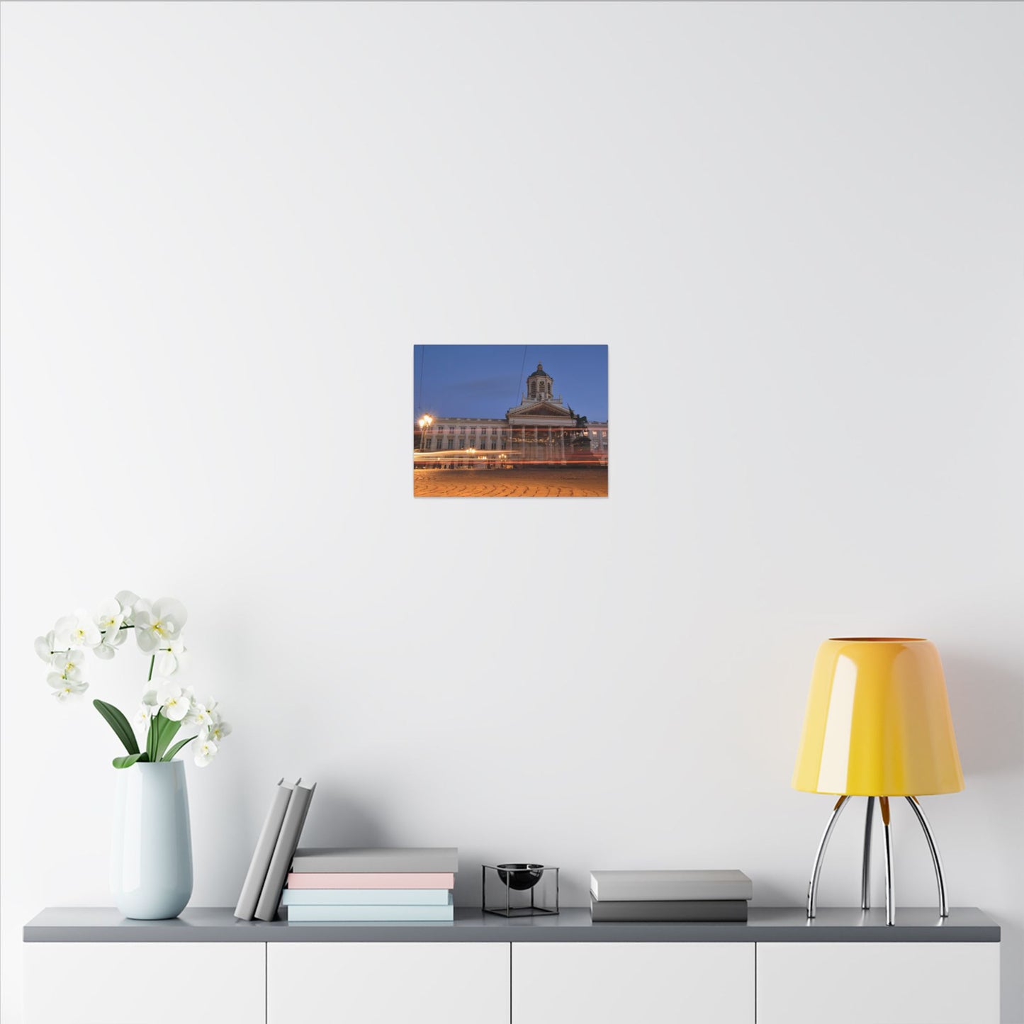 Bruxelles Place Royale Canvas Print — Matte Stretched Wall Art with Car Light Trails