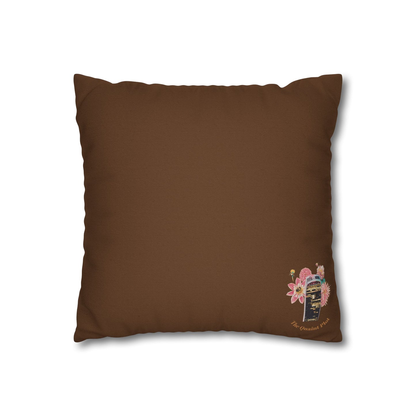 brown-pillowcase-cozy-fox-pumpkins-and-chrysanthemum-autumn-leaves-design - front view