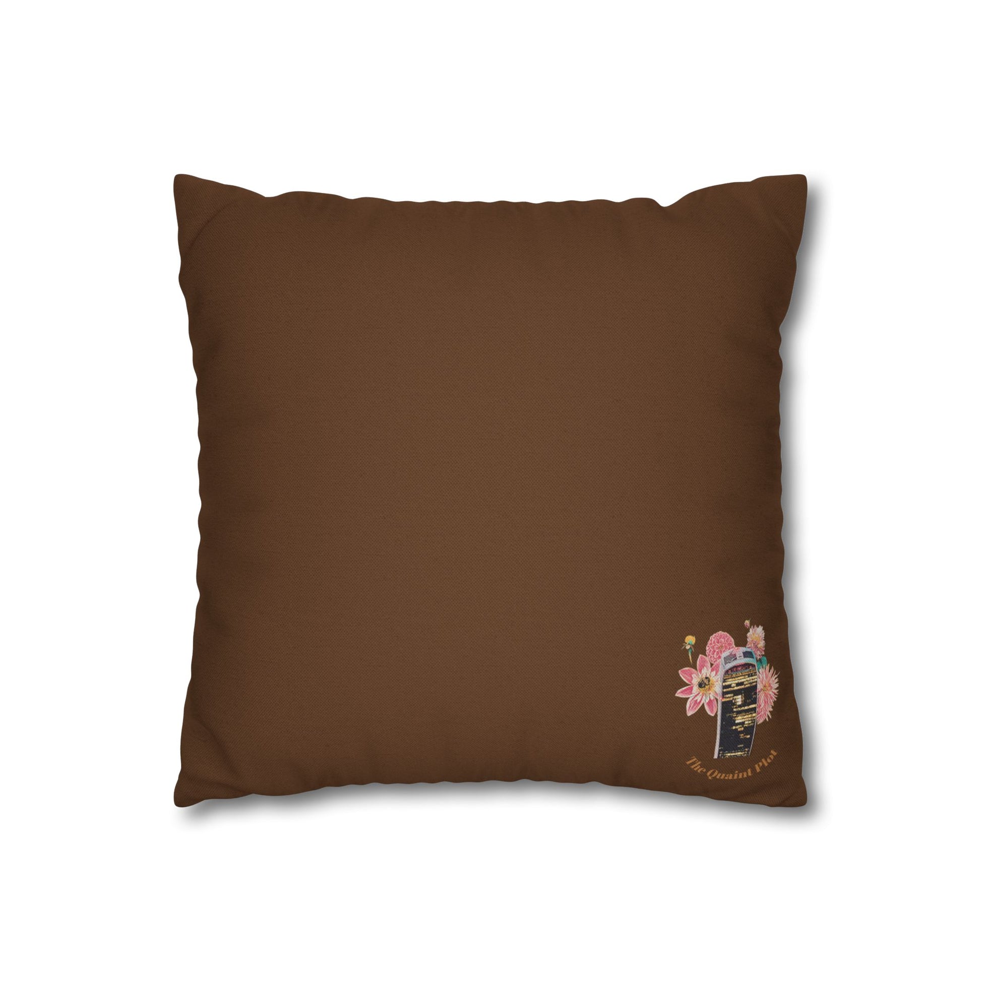 brown-pillowcase-cozy-fox-pumpkins-and-chrysanthemum-autumn-leaves-design - front view