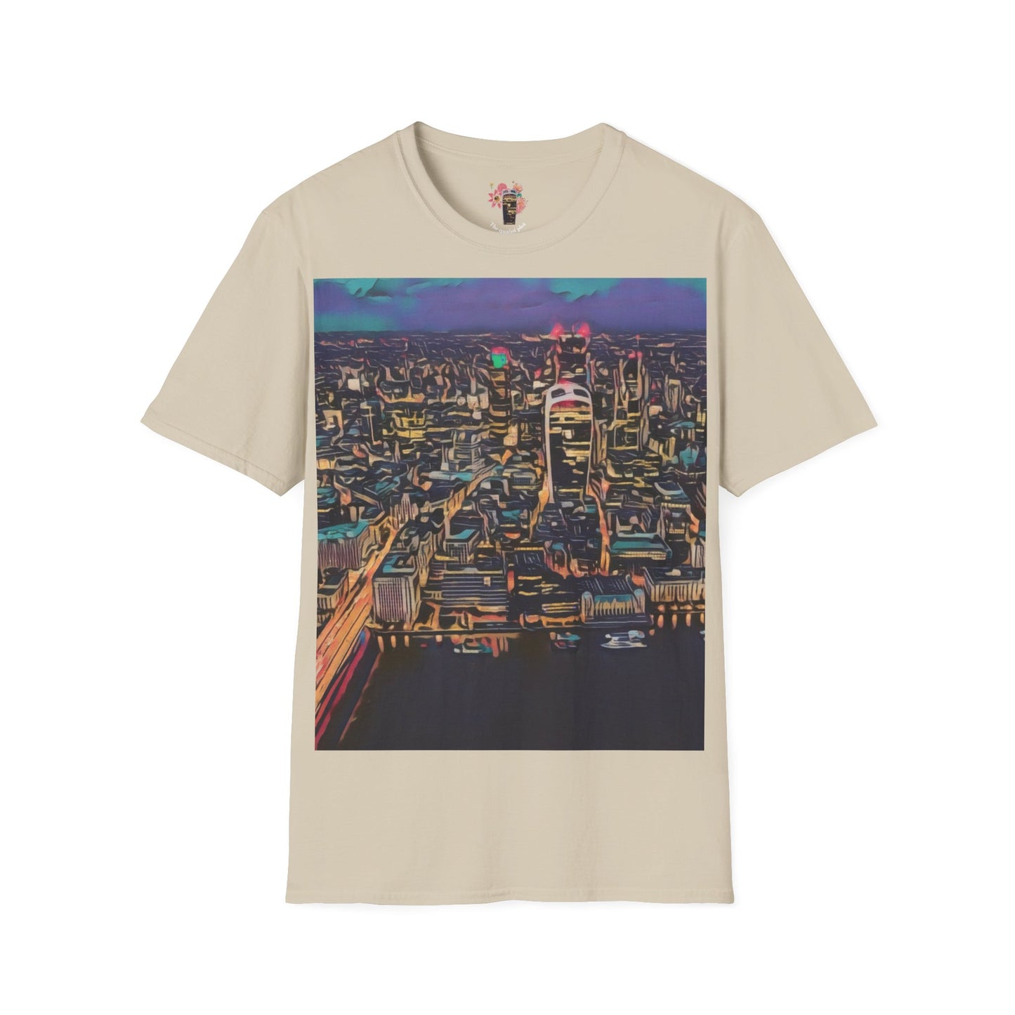 cityscape-art-unisex-softstyle-t-shirt-urban-photography-tee-streetwear-nightlife-fashion-gift-for-travelers-summer-outfit - front view