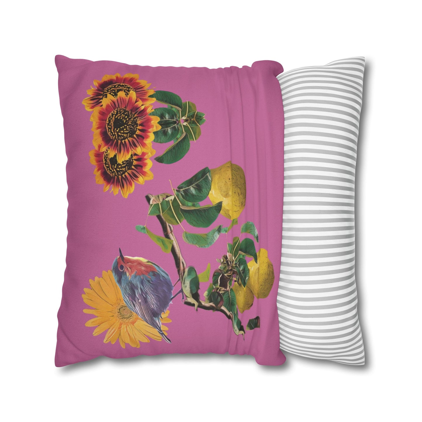 light-pink-pillowcase-robin-and-pears-tree-and-sunflower-design - front view