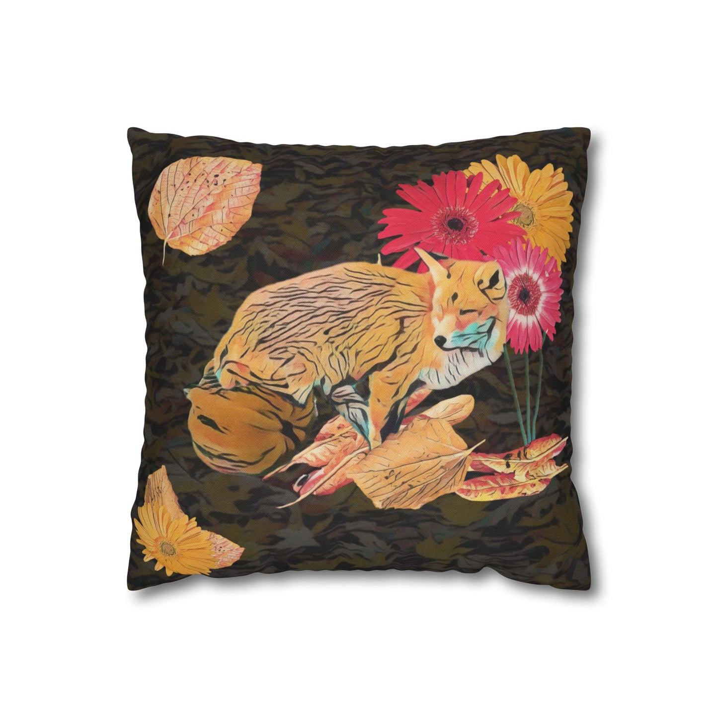 pillowcase-cozy-fox-pumpkins-and-chrysanthemum-autumn-leaves-design - front view