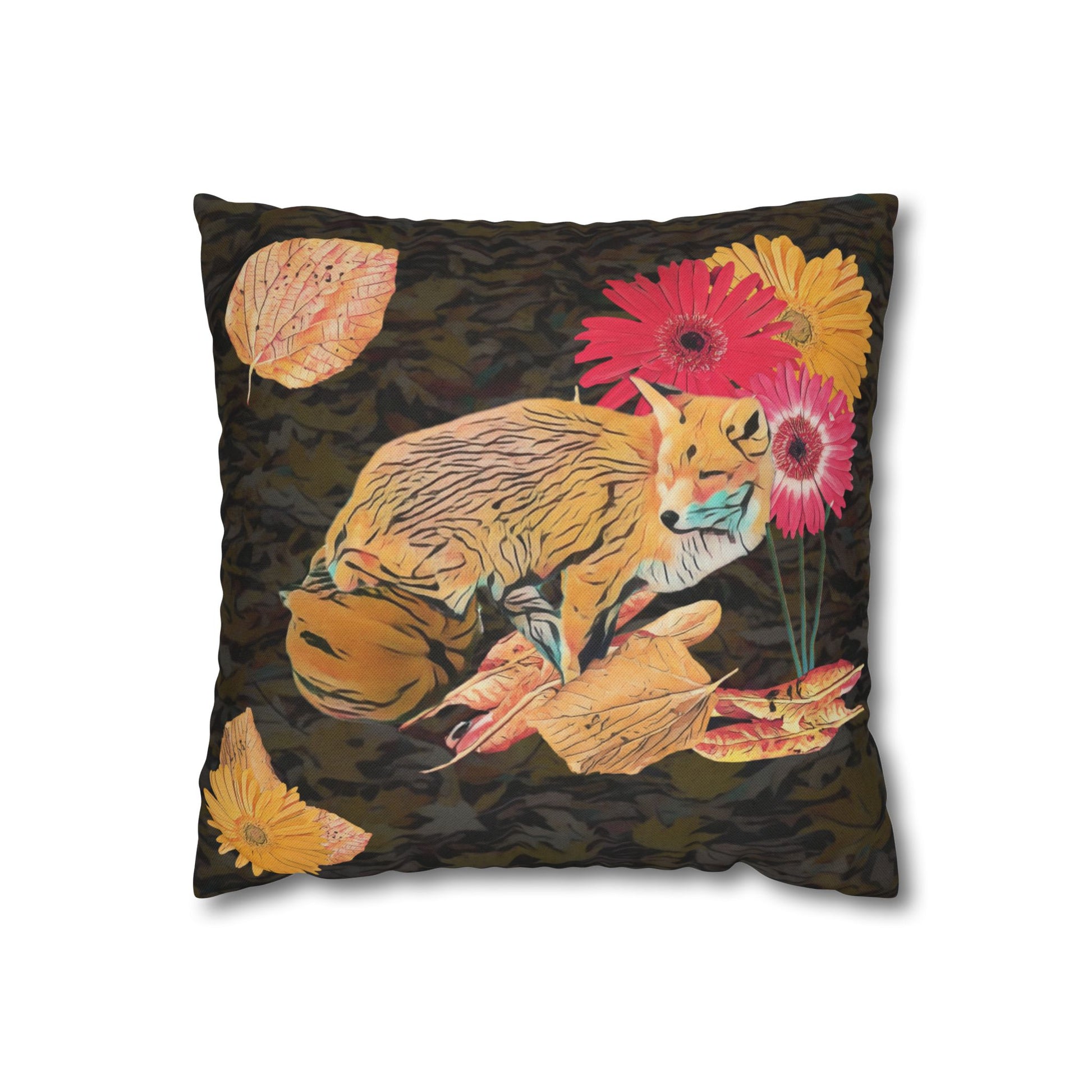 pillowcase-cozy-fox-pumpkins-and-chrysanthemum-autumn-leaves-design - front view