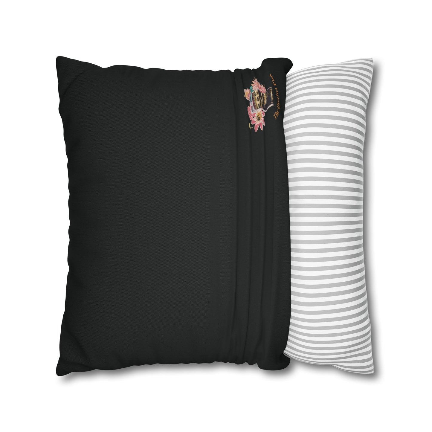 black-no-leaves-pillowcase-robin-and-pears-tree-and-sunflower-design - front view