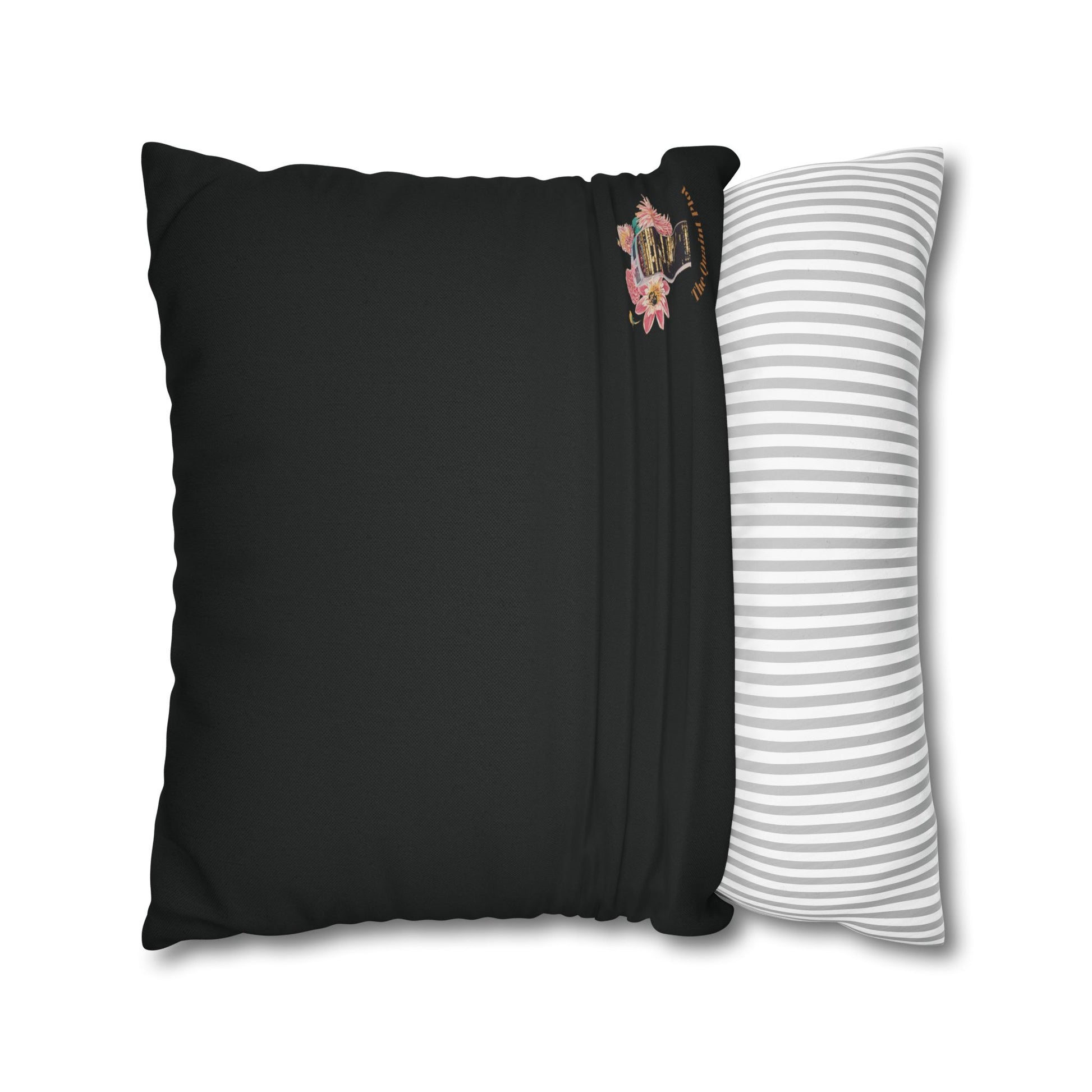 black-no-leaves-pillowcase-robin-and-pears-tree-and-sunflower-design - front view