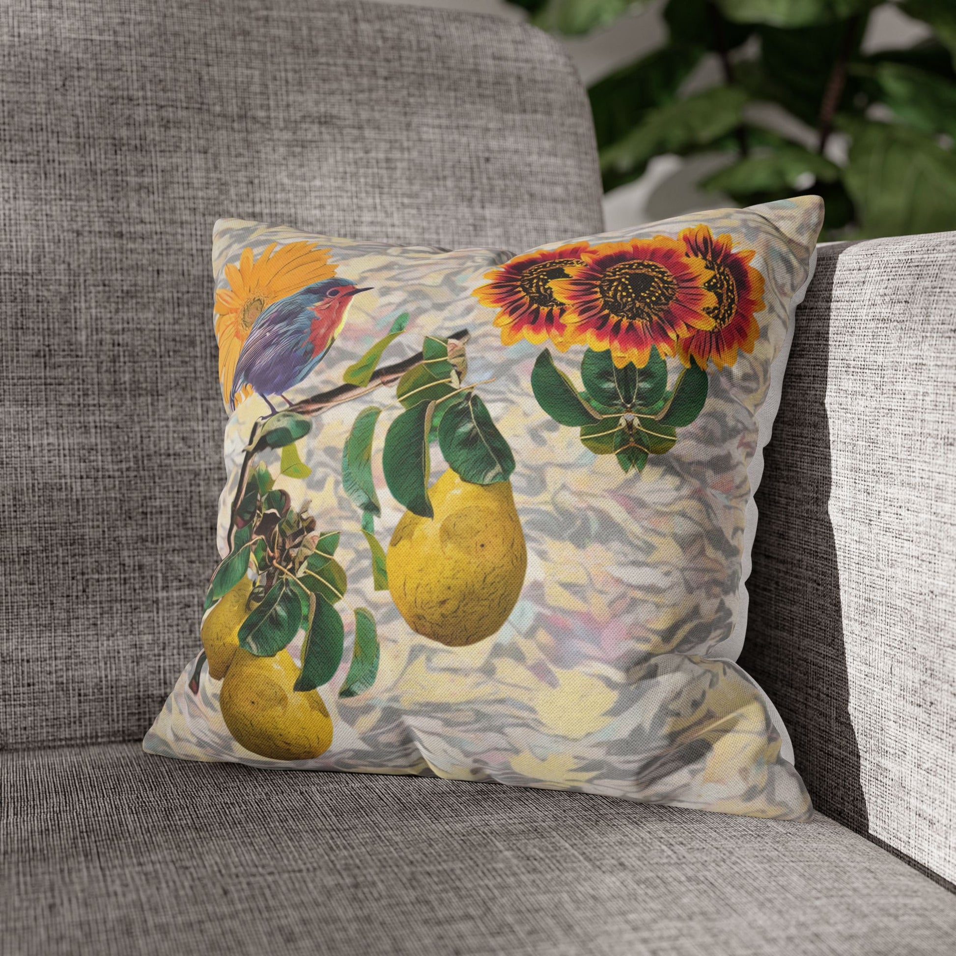 pillowcase-robin-and-pears-tree-and-sunflower-design - front view