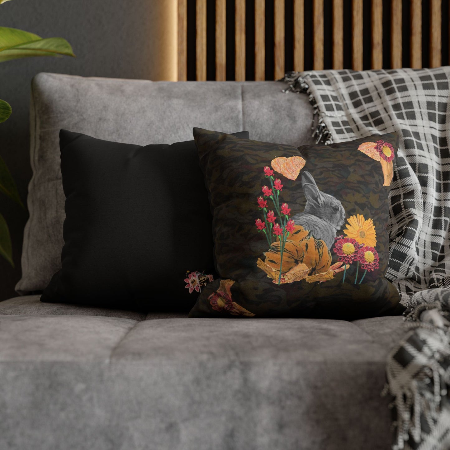 black-nature-themed-decorative-pillowcase-cozy-home-accent-gift-for-nature-lovers-fall-decor-eco-friendly-cushion-cover - front view