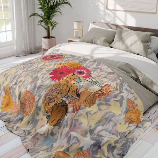 fleece-blanket-autumnal-fox-pumpkins-and-chrysanthemum-design - front view