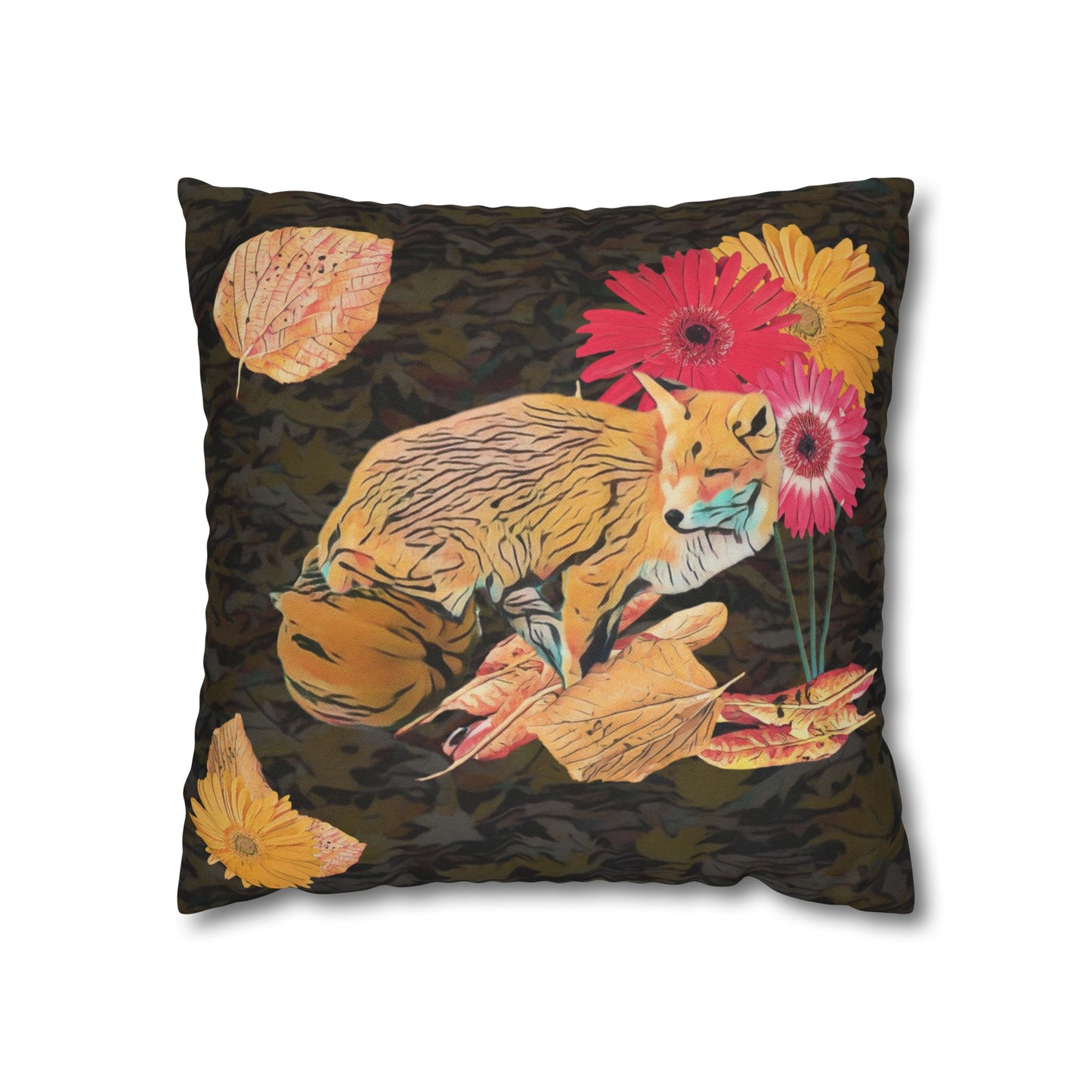 pillowcase-cozy-fox-pumpkins-and-chrysanthemum-autumn-leaves-design - front view