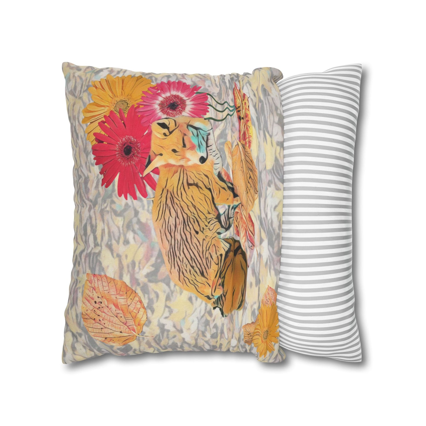 white-pillowcase-cozy-fox-pumpkins-and-chrysanthemum-autumn-leaves-design - front view