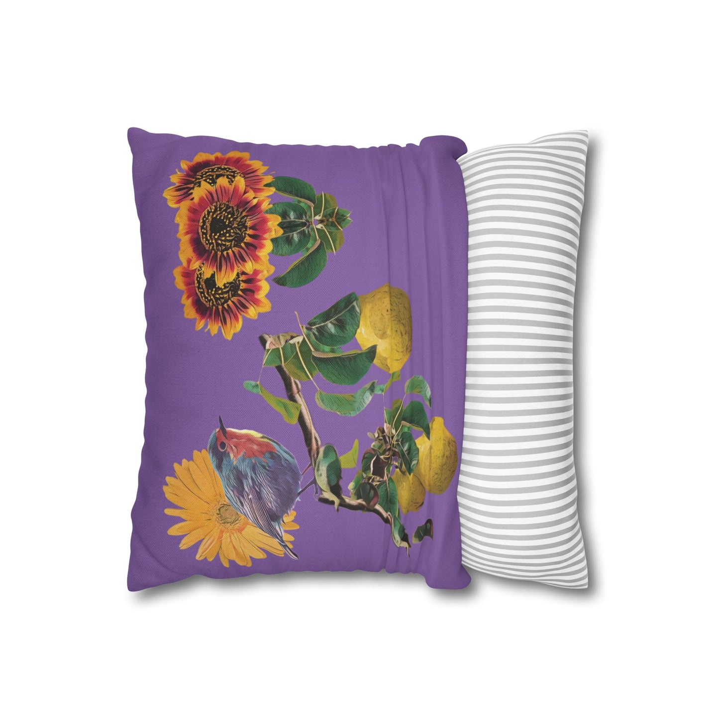 lavander-pillowcase-robin-and-pears-tree-and-sunflower-design - front view