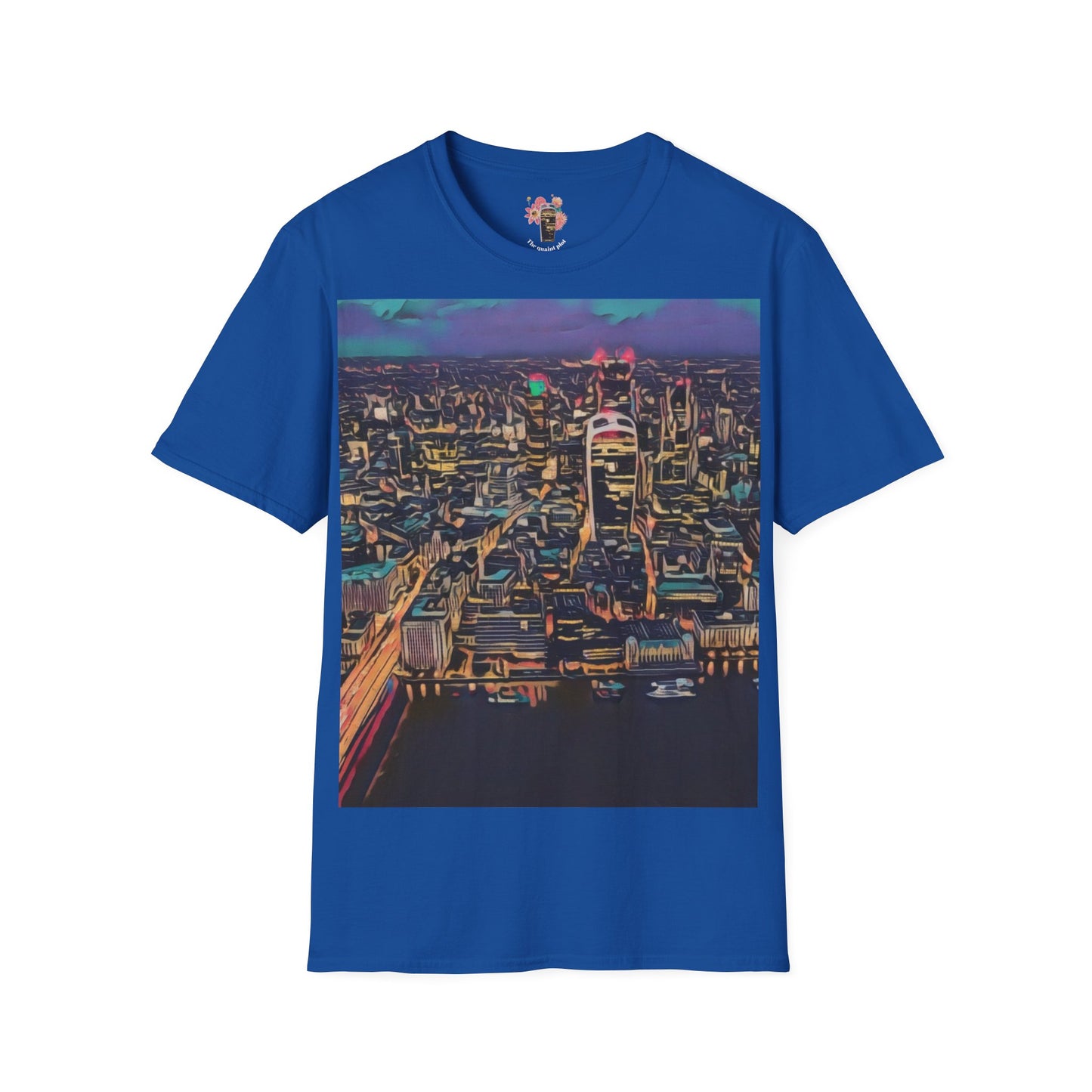 cityscape-art-unisex-softstyle-t-shirt-urban-photography-tee-streetwear-nightlife-fashion-gift-for-travelers-summer-outfit - front view